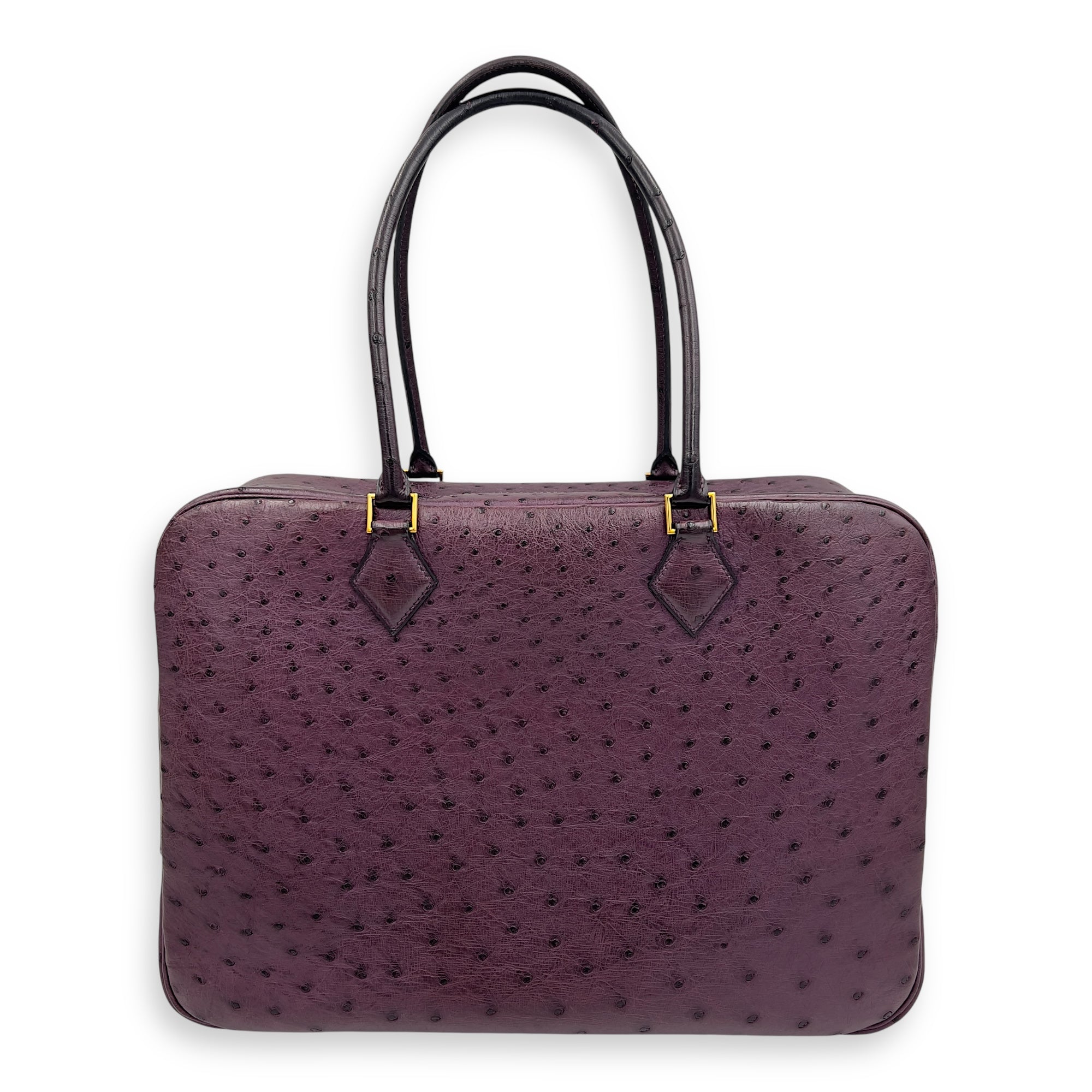 Plume 35 Purple Top Handle Bag in Ostrich, Gold hardware - Image 3