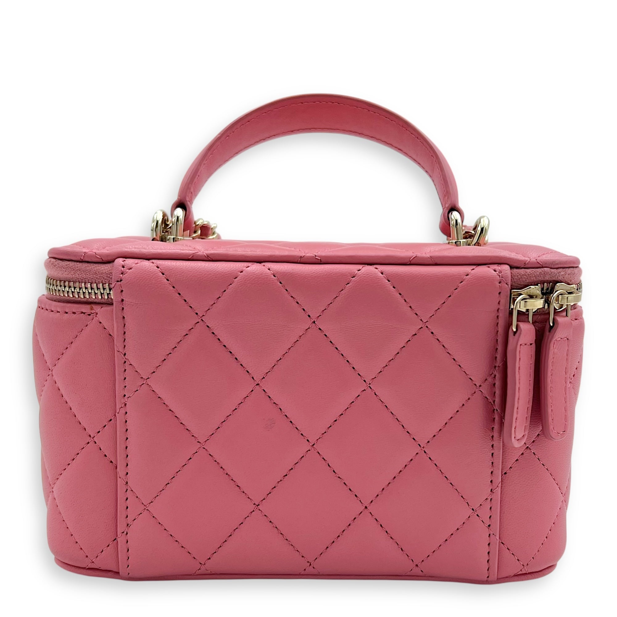 Vanity Top Handle Bag Pink in Lambskin, Gold hardware - Image 3
