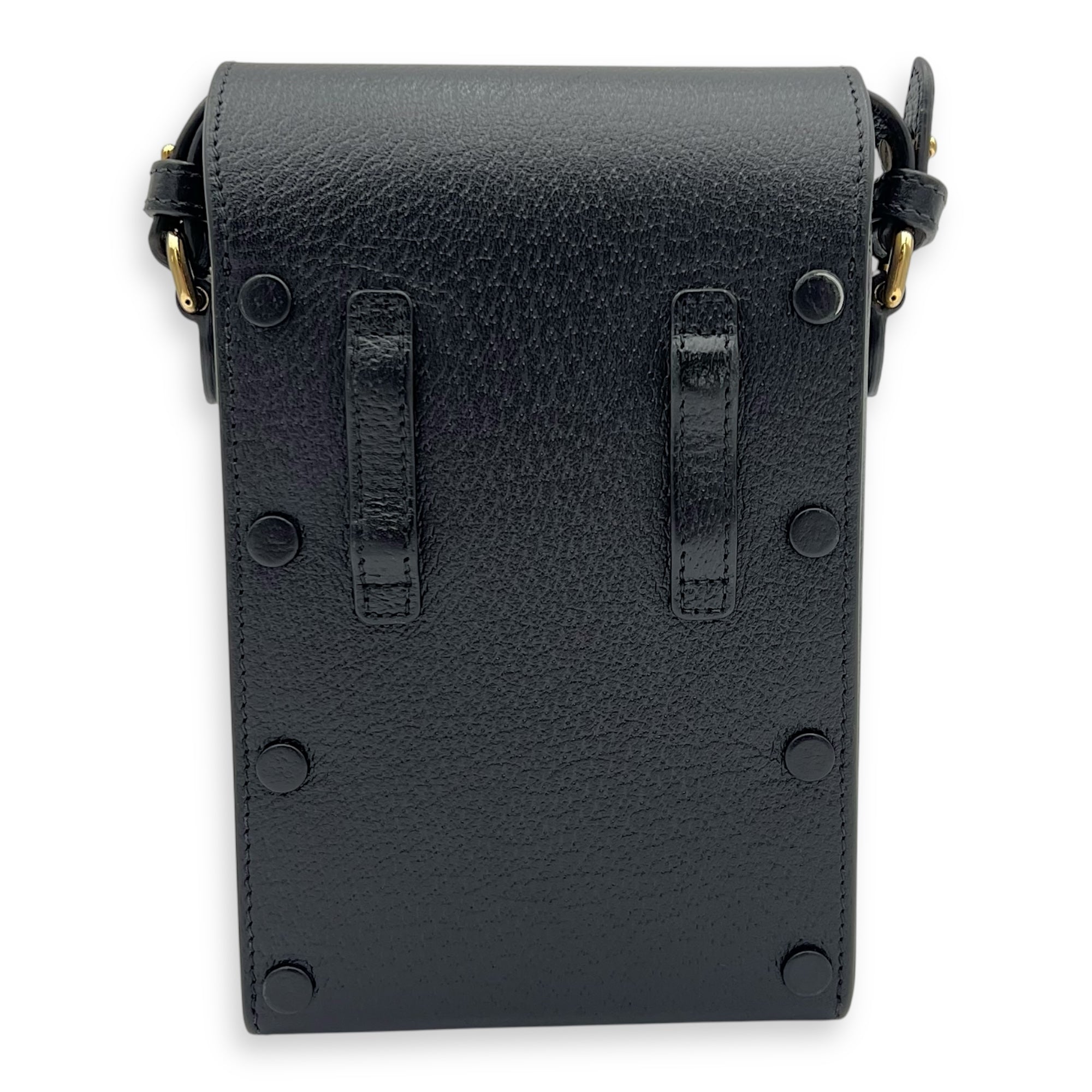 Horsebit 1955 Crossbody Bag Super Mini Black in Calfskin, Gold hardware - Image 3