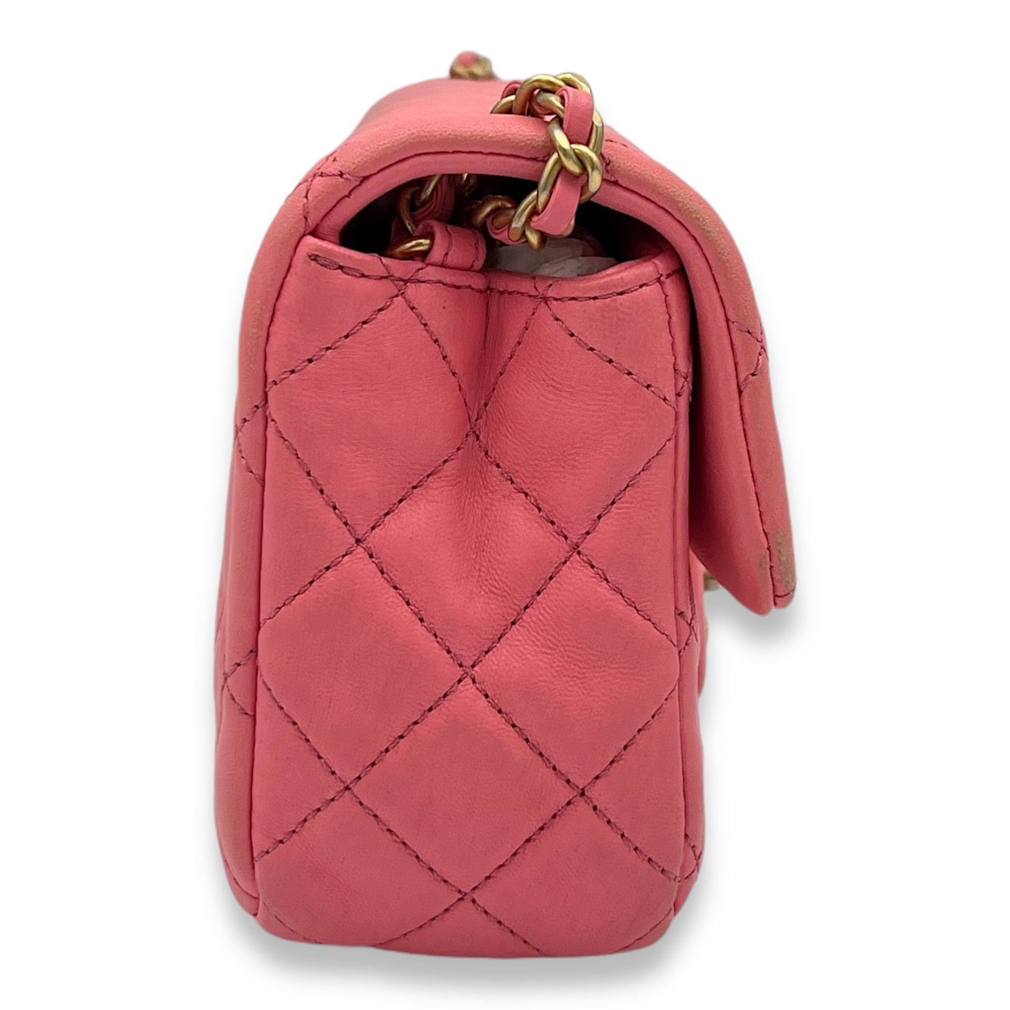 Quilted Pearl Crush Shoulder Bag Pink in Calfskin, Gold hardware - Image 4