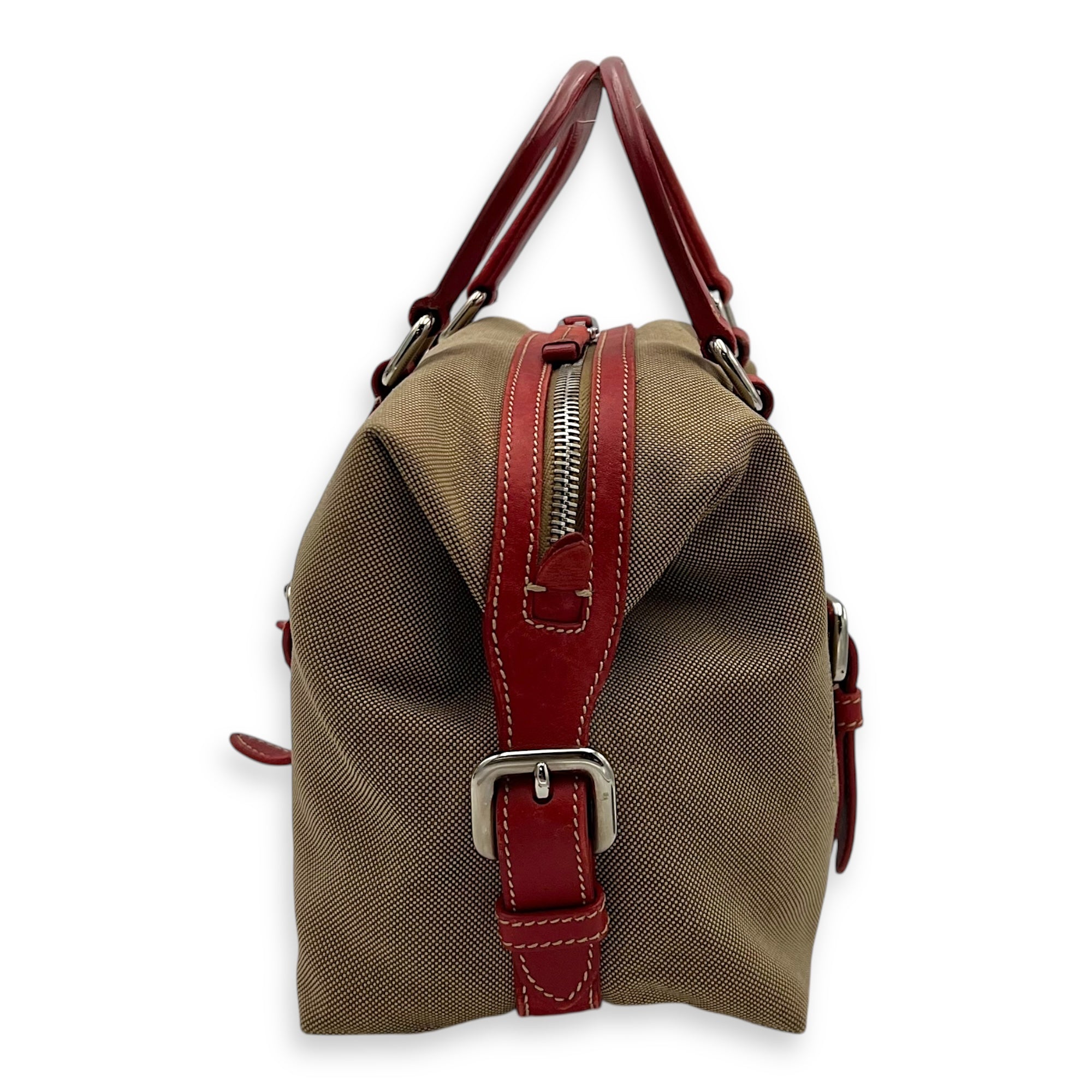 Logo Top Handle Bag Brown in Canvas, Silver hardware - Image 4