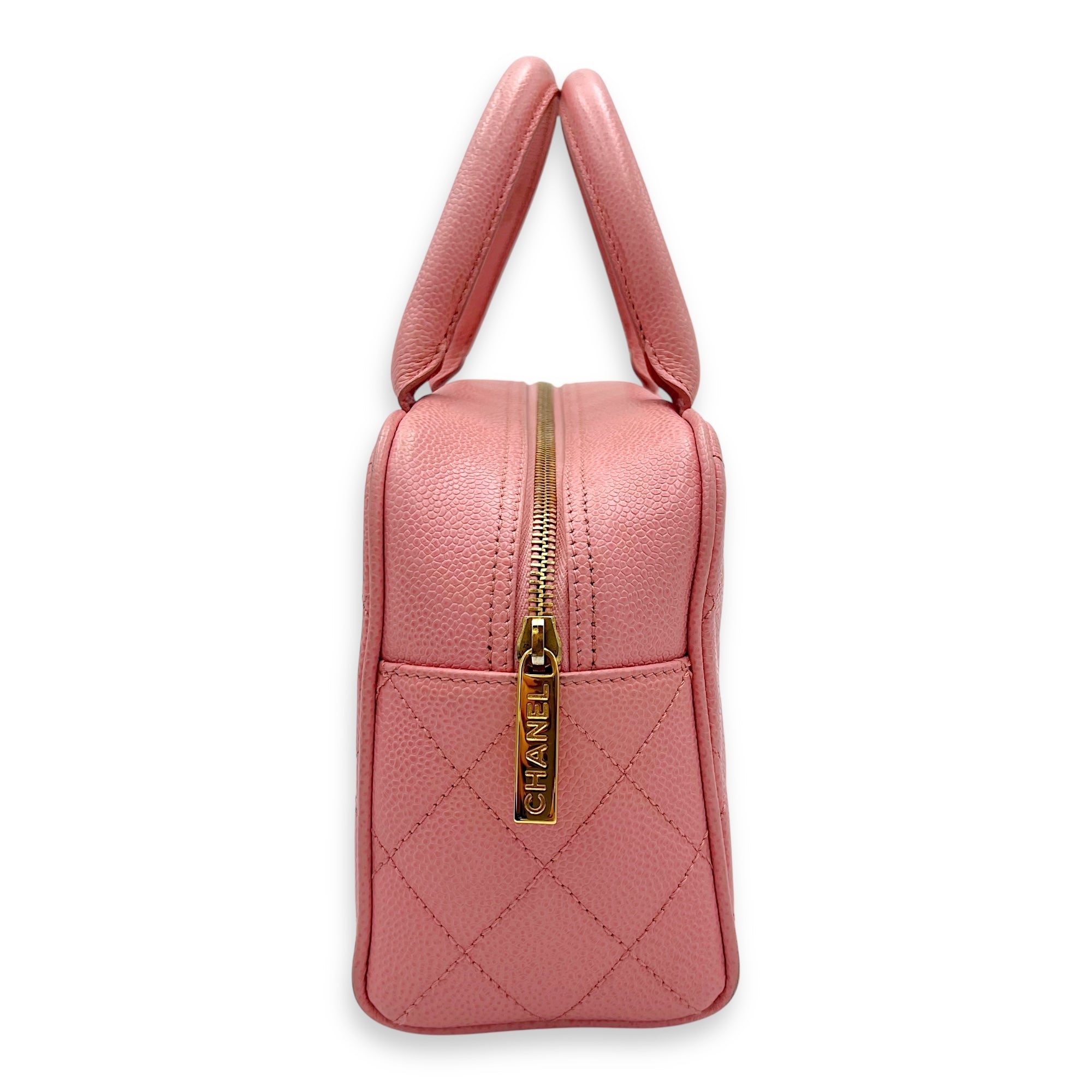 Bowling Pink Top Handle Bag in Caviar Leather, Gold hardware - Image 4