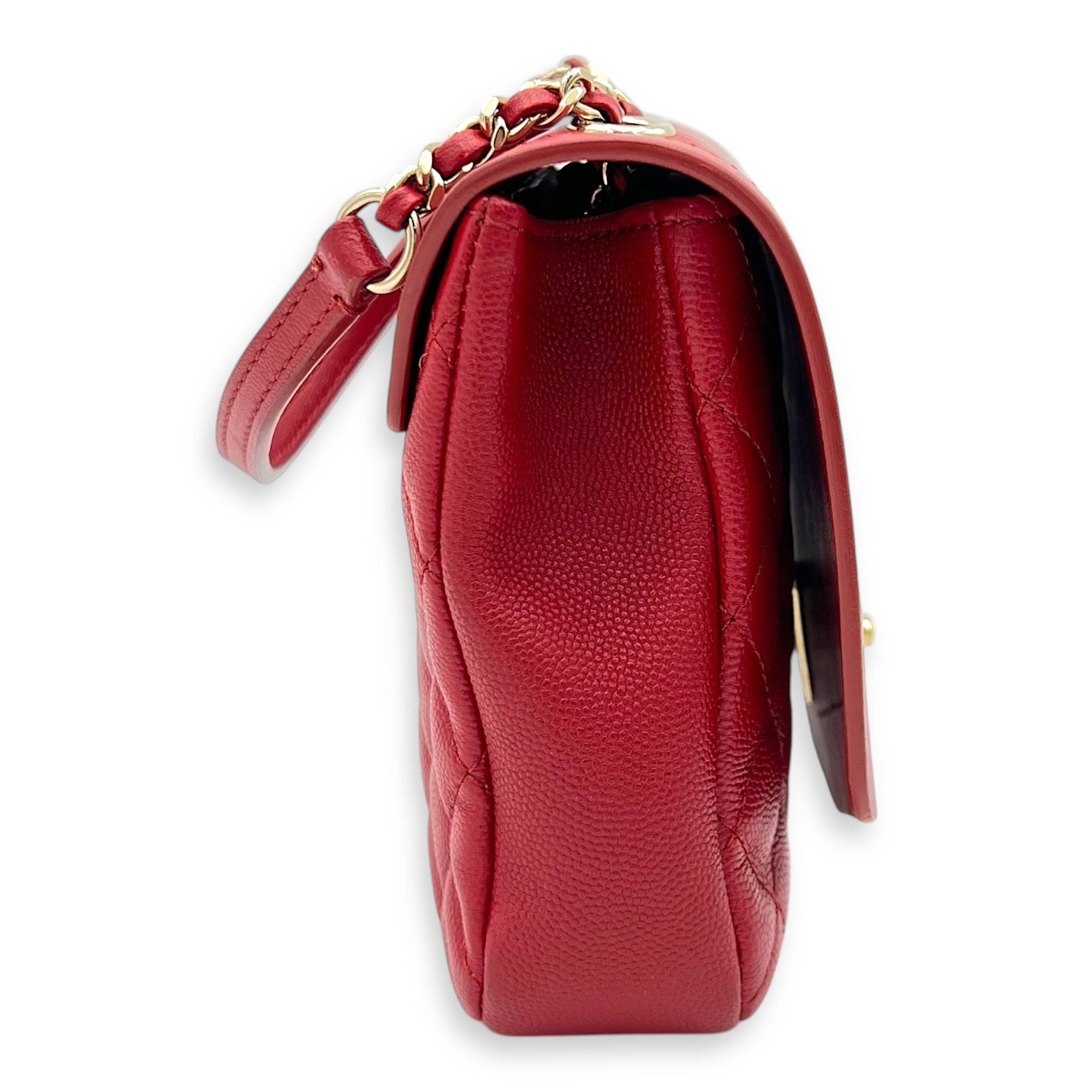 CC Flap Shoulder Bag Red in Calfskin, Gold hardware - Image 4