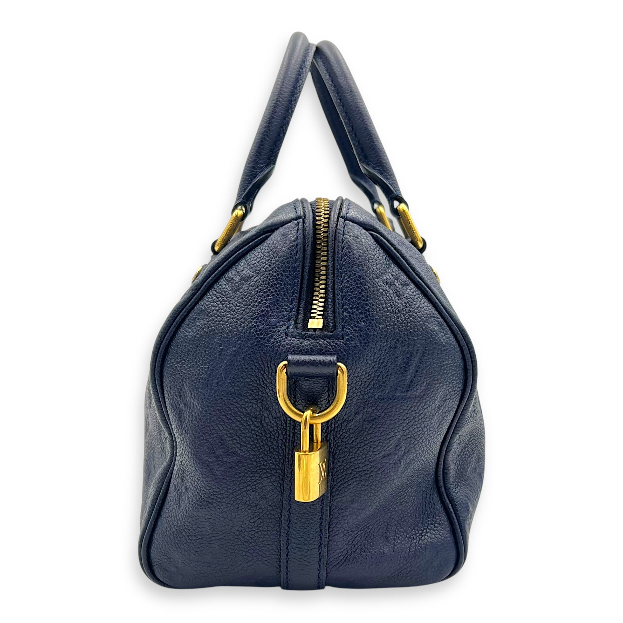 Speedy Bandouliere Top Handle Bag Blue in Empreinte Leather, Gold hardware - Image 4