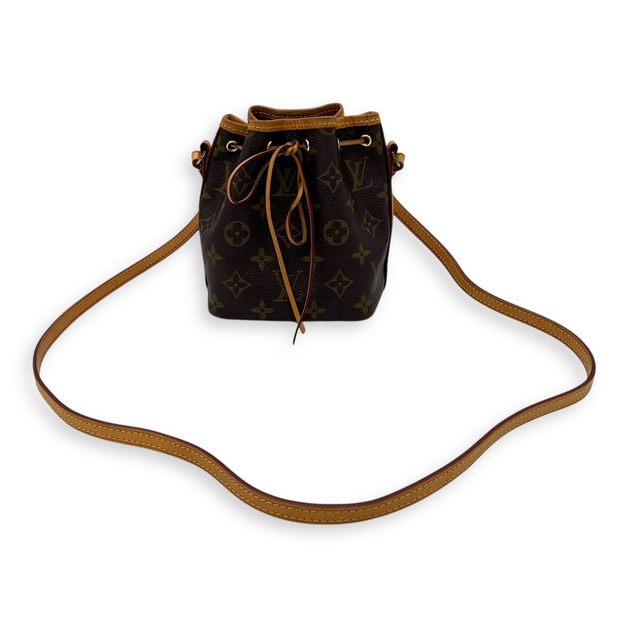 Noe Nano Brown Bucket Bag in Monogram Coated Canvas, Gold hardware - Image 14