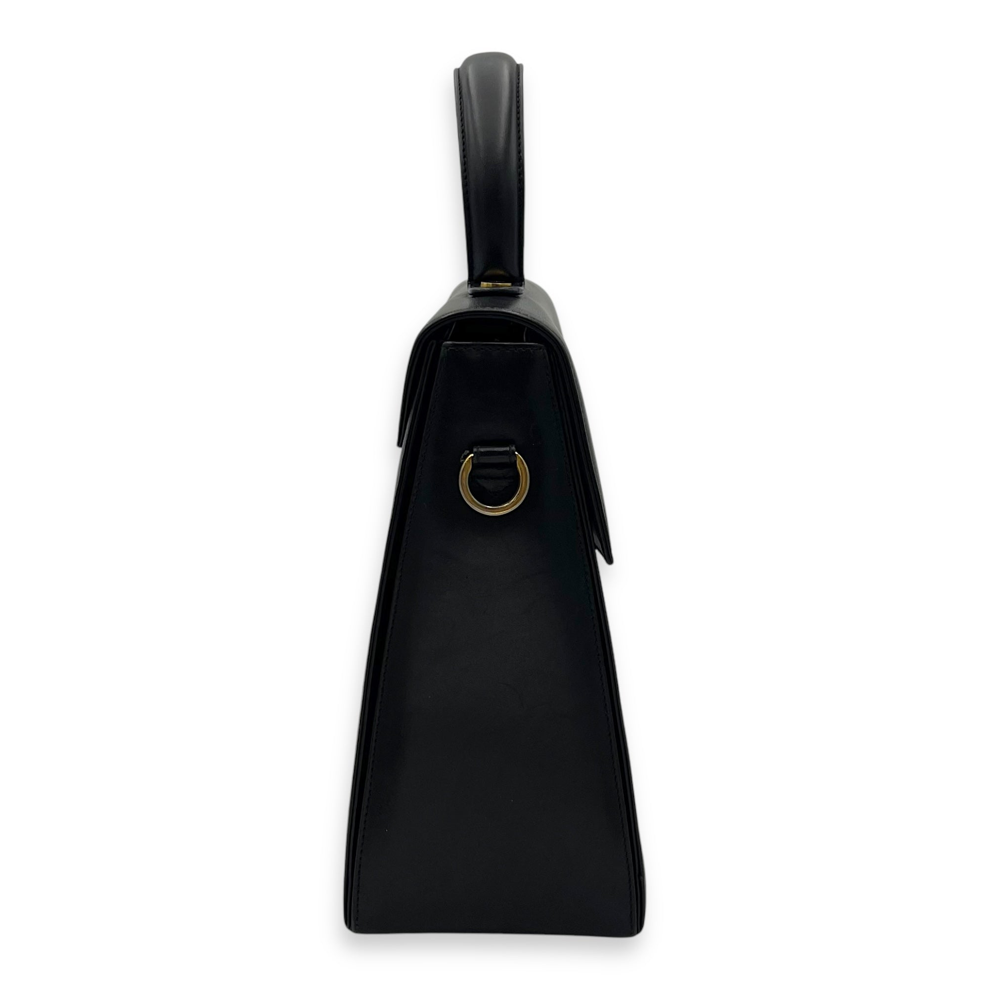 Gancini Black Top Handle Bag in Calfskin, Gold hardware - Image 5