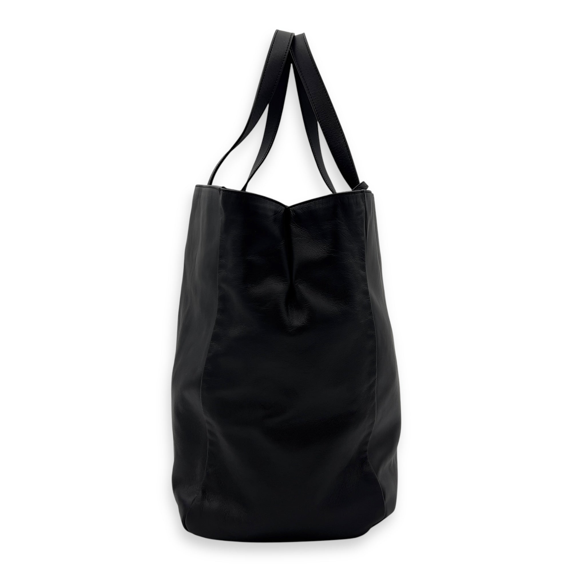 Shopper Black Tote Bag in Calfskin, Gold hardware - Image 5