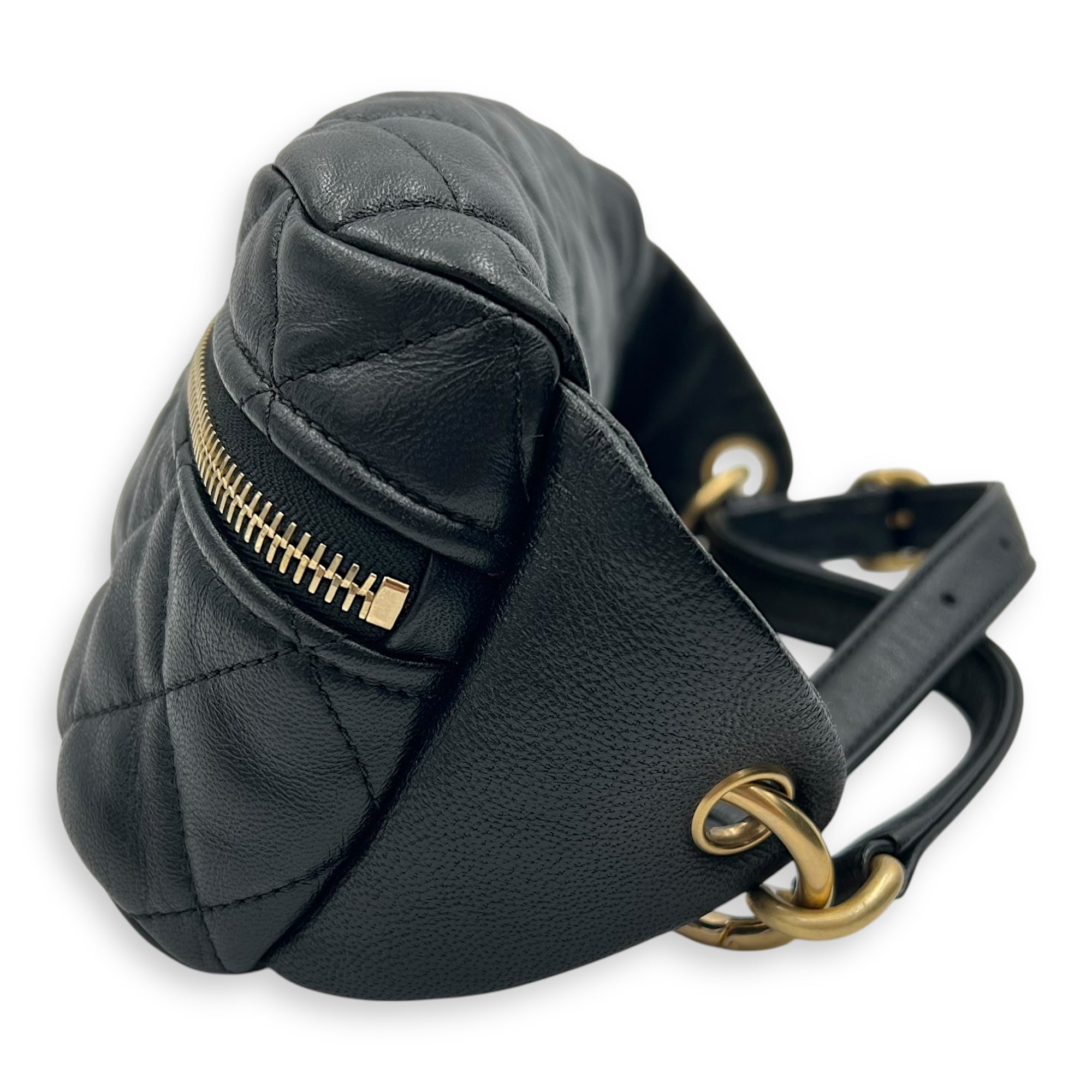 CC Quilted Belt Bag Black in Calfskin, Gold hardware - Image 5