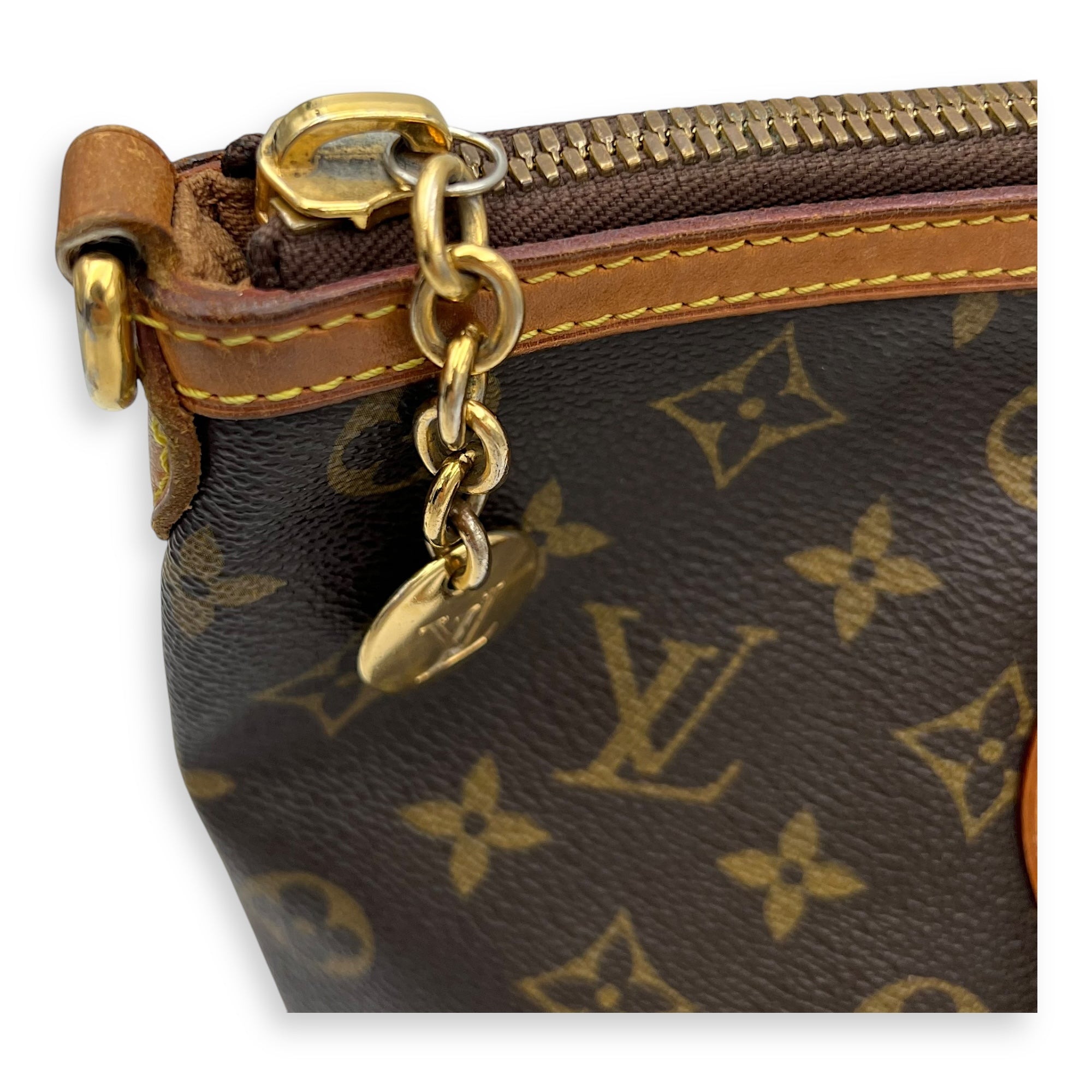Palermo PM Brown Top Handle Bag in Monogram Coated Canvas, Gold hardware - Image 9