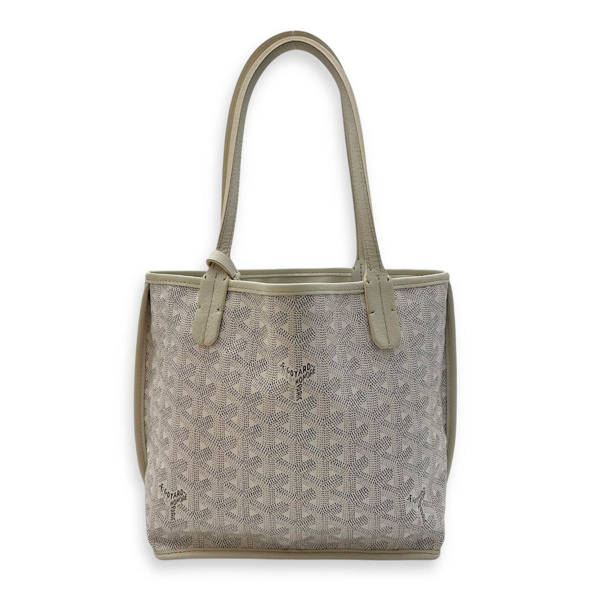 Anjou Tote Bag Mini White in Coated Canvas, Silver hardware - Image 3