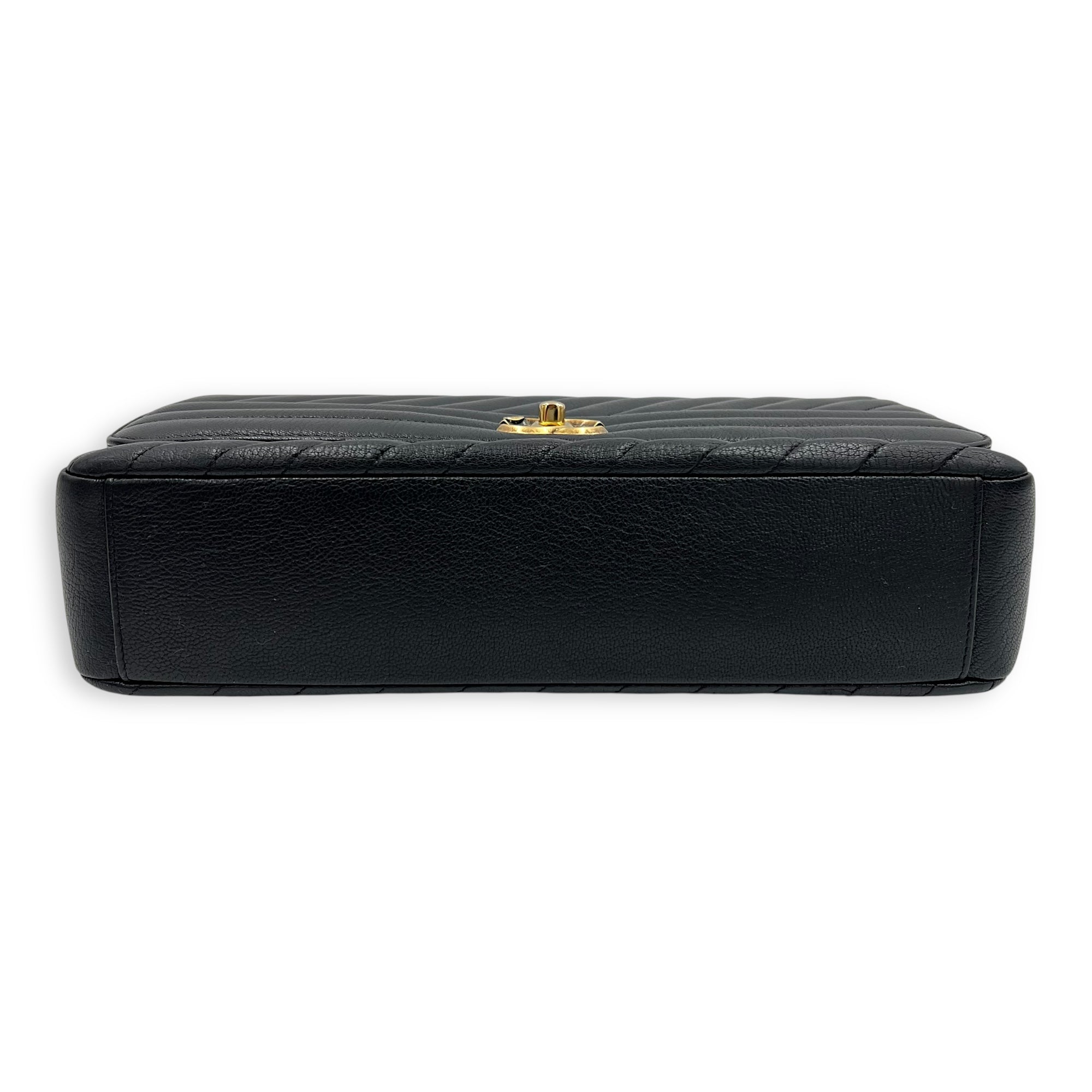 Diagonal Quilted Shoulder Bag Black in Goat Leather, Gold hardware - Image 4