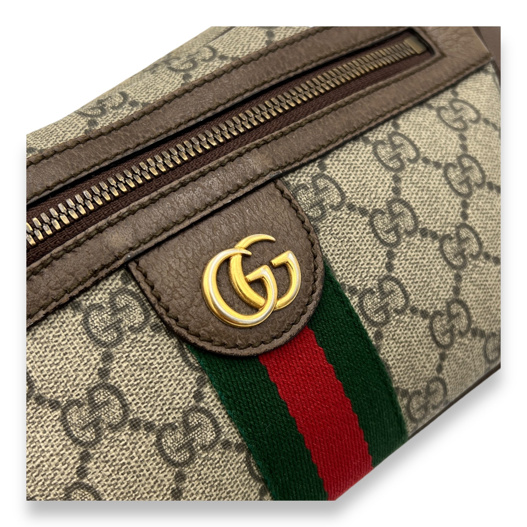 Ophidia Crossbody Bag Brown in Coated Canvas, Gold hardware - Image 10