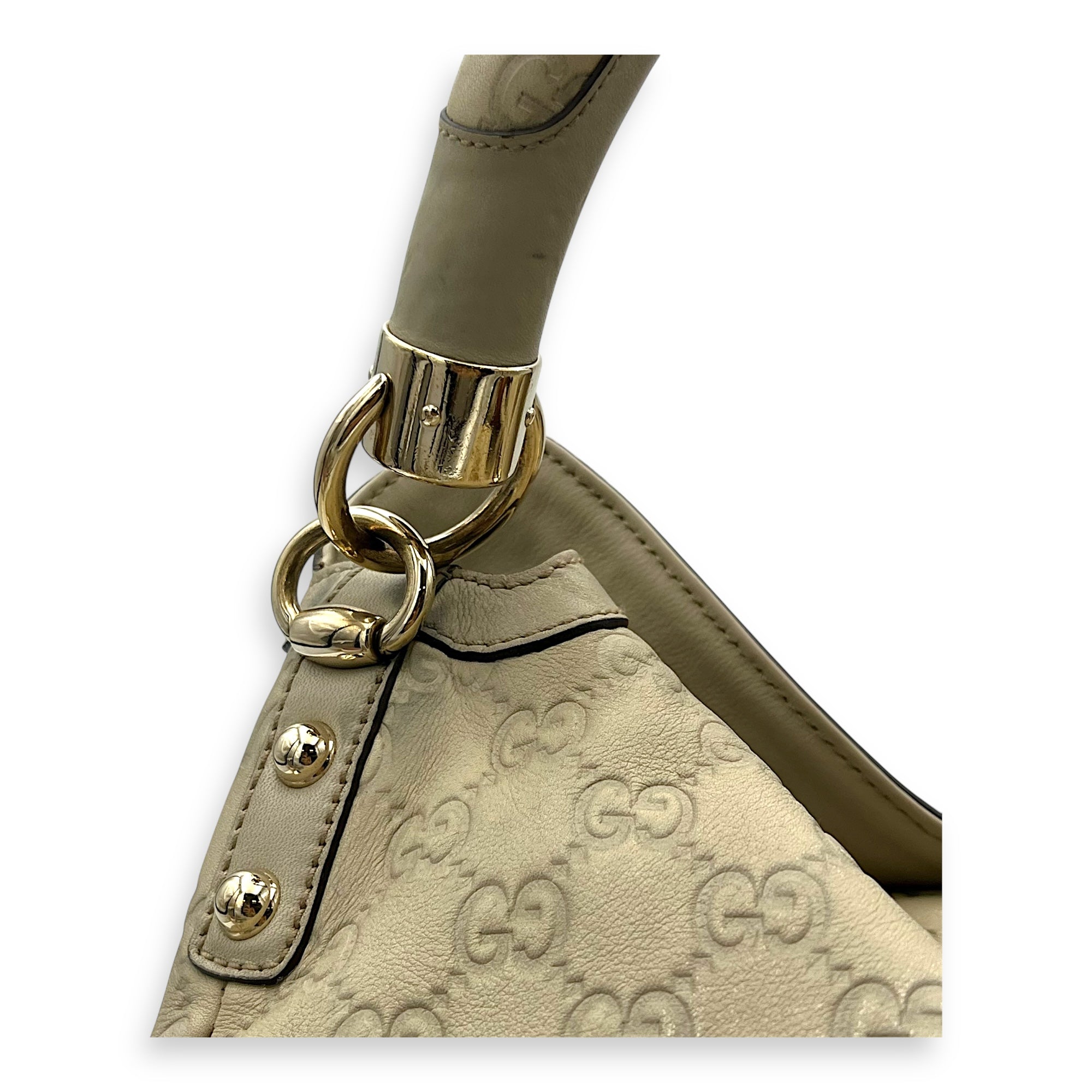 Babouska Indy White Top Handle Bag in Guccissima Leather, Gold hardware - Image 7