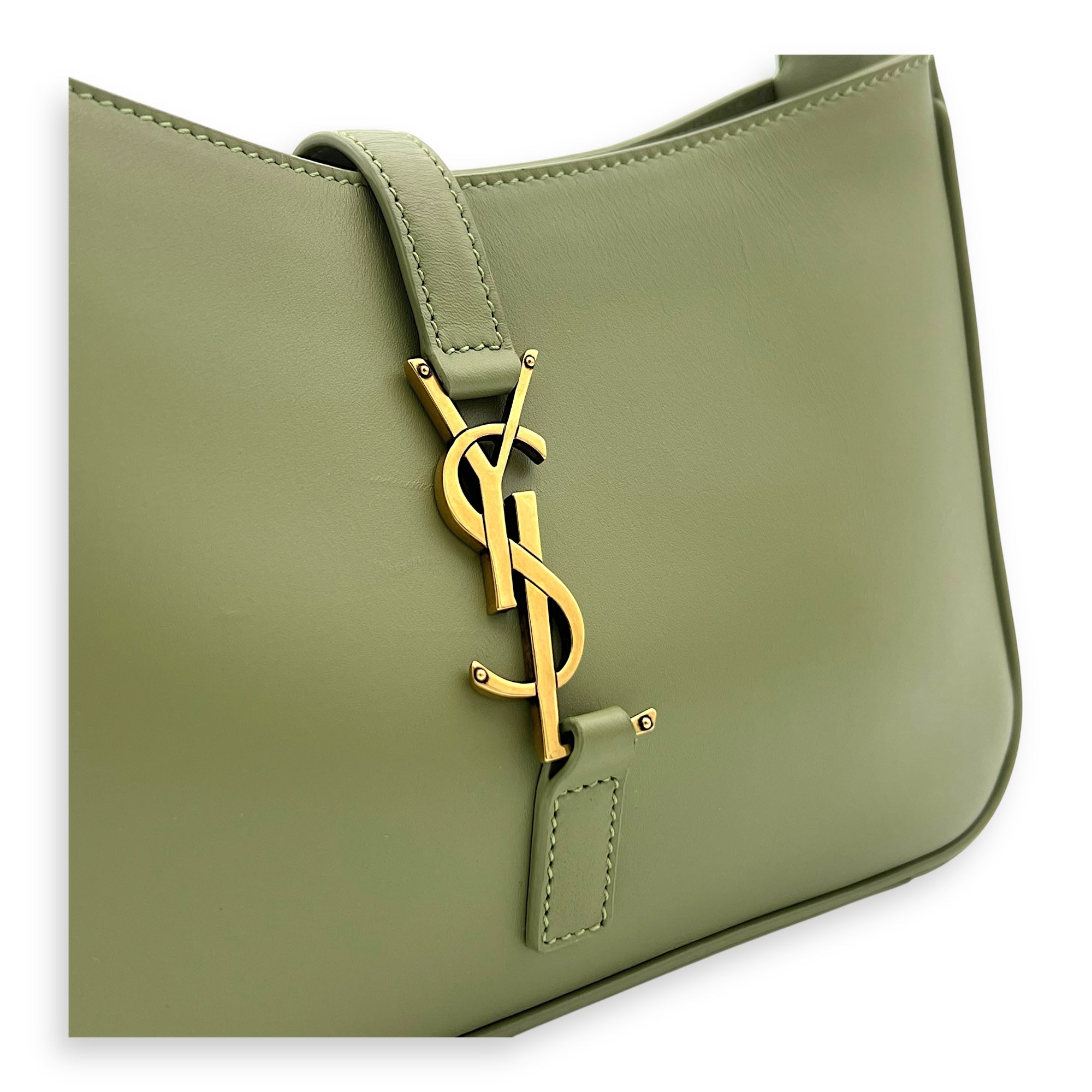 Le 5 A 7 Shoulder Bag Green in Calfskin, Gold hardware - Image 7