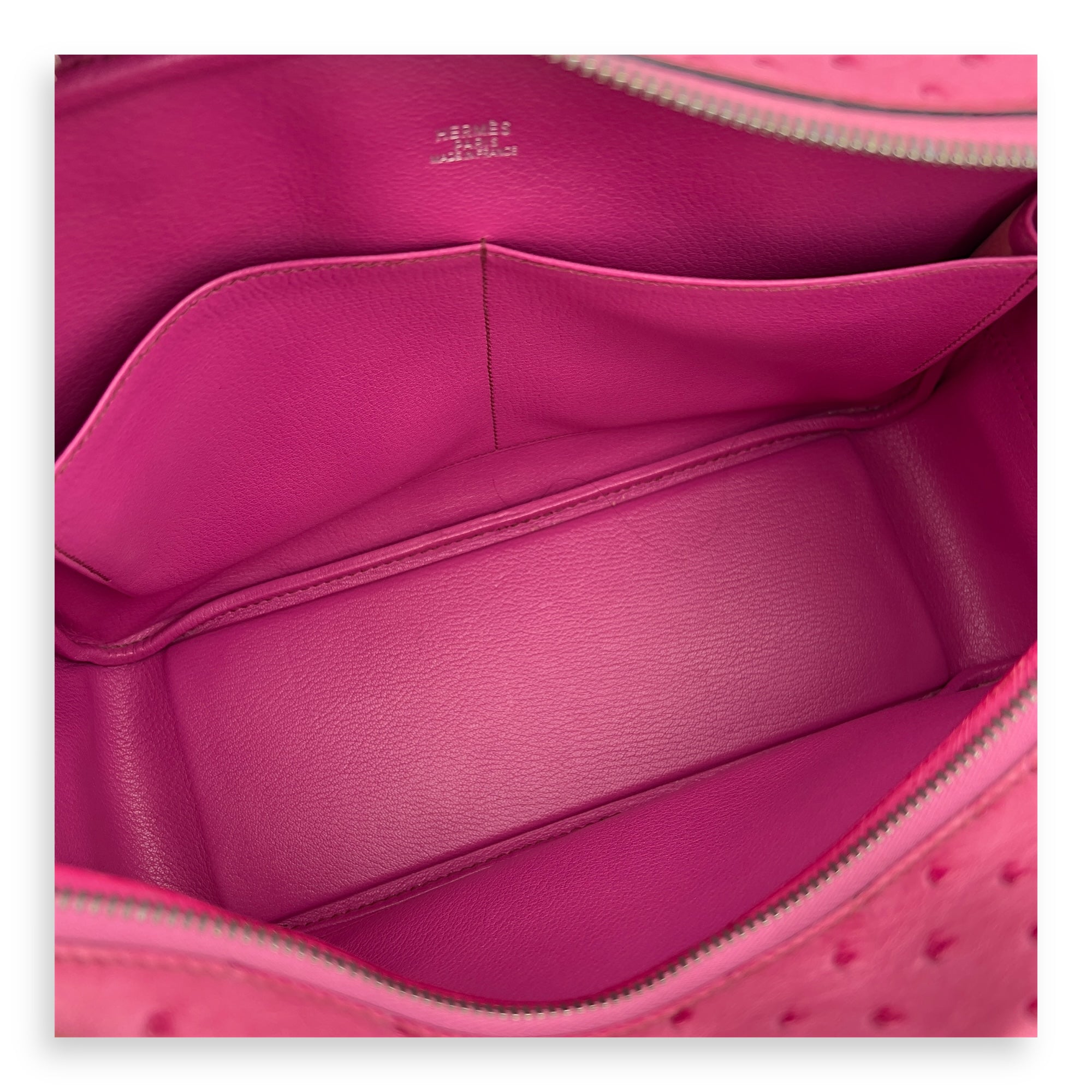 Plume 32 Fuchsia Top Handle Bag in Ostrich, Gold hardware - Image 5