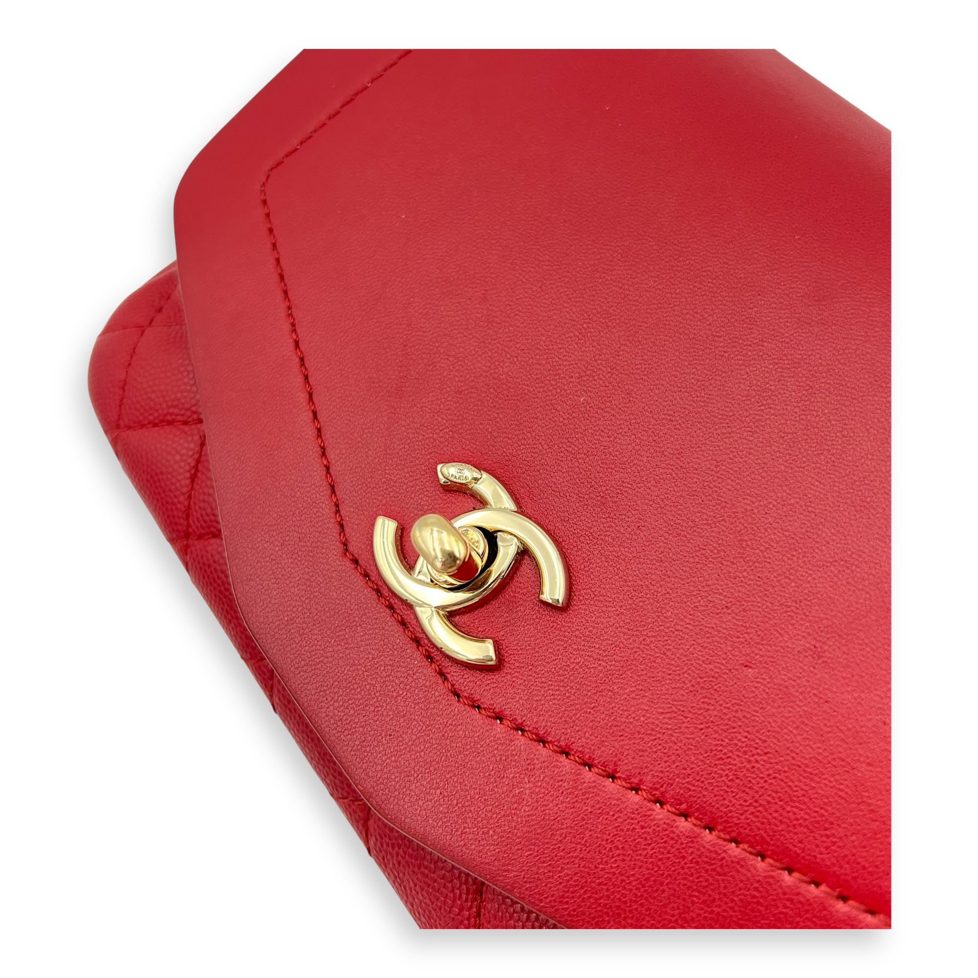 CC Flap Shoulder Bag Red in Calfskin, Gold hardware - Image 7