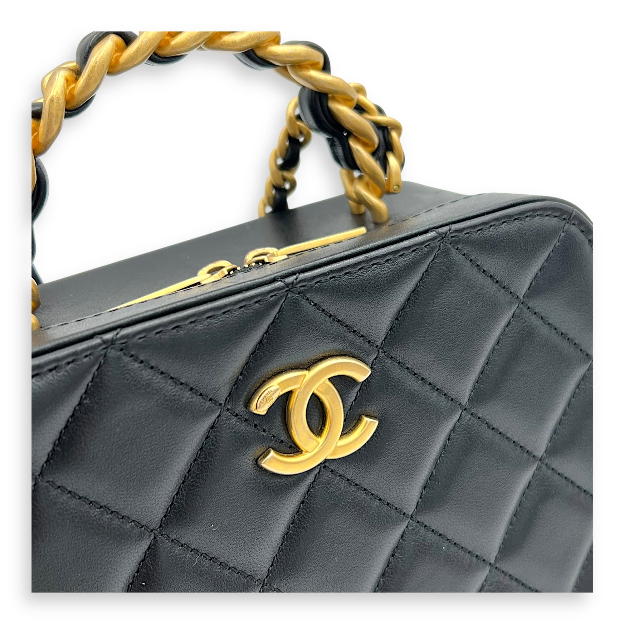 Vanity Chain Black Top Handle Bag in Lambskin, Gold hardware - Image 7