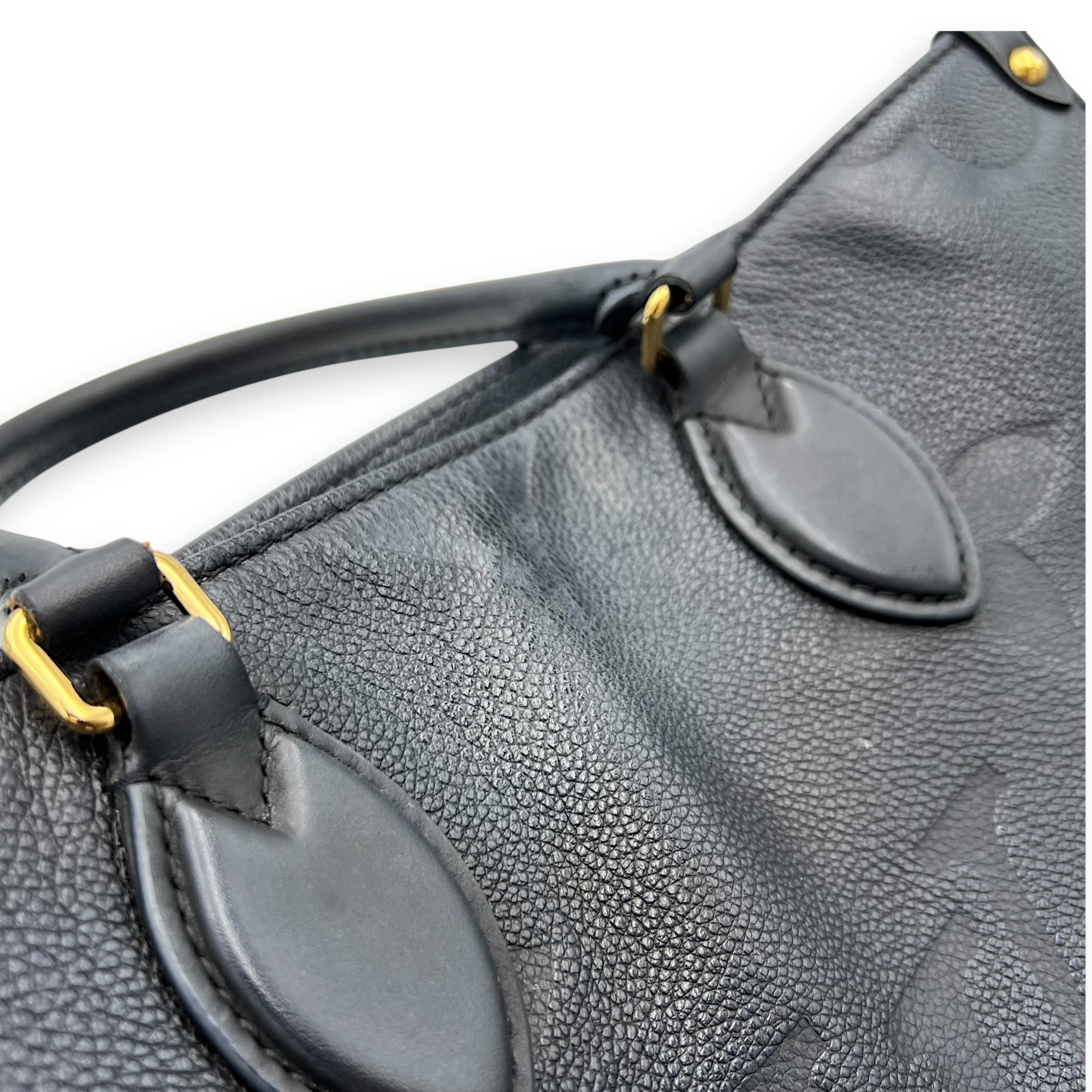 OnTheGo MM Black Top Handle Bag in Empreinte Leather, Gold hardware - Image 8