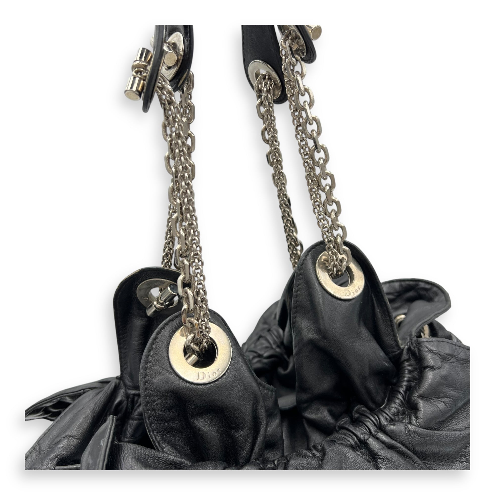 Cannage Shoulder Bag Black in Lambskin, Silver hardware - Image 8