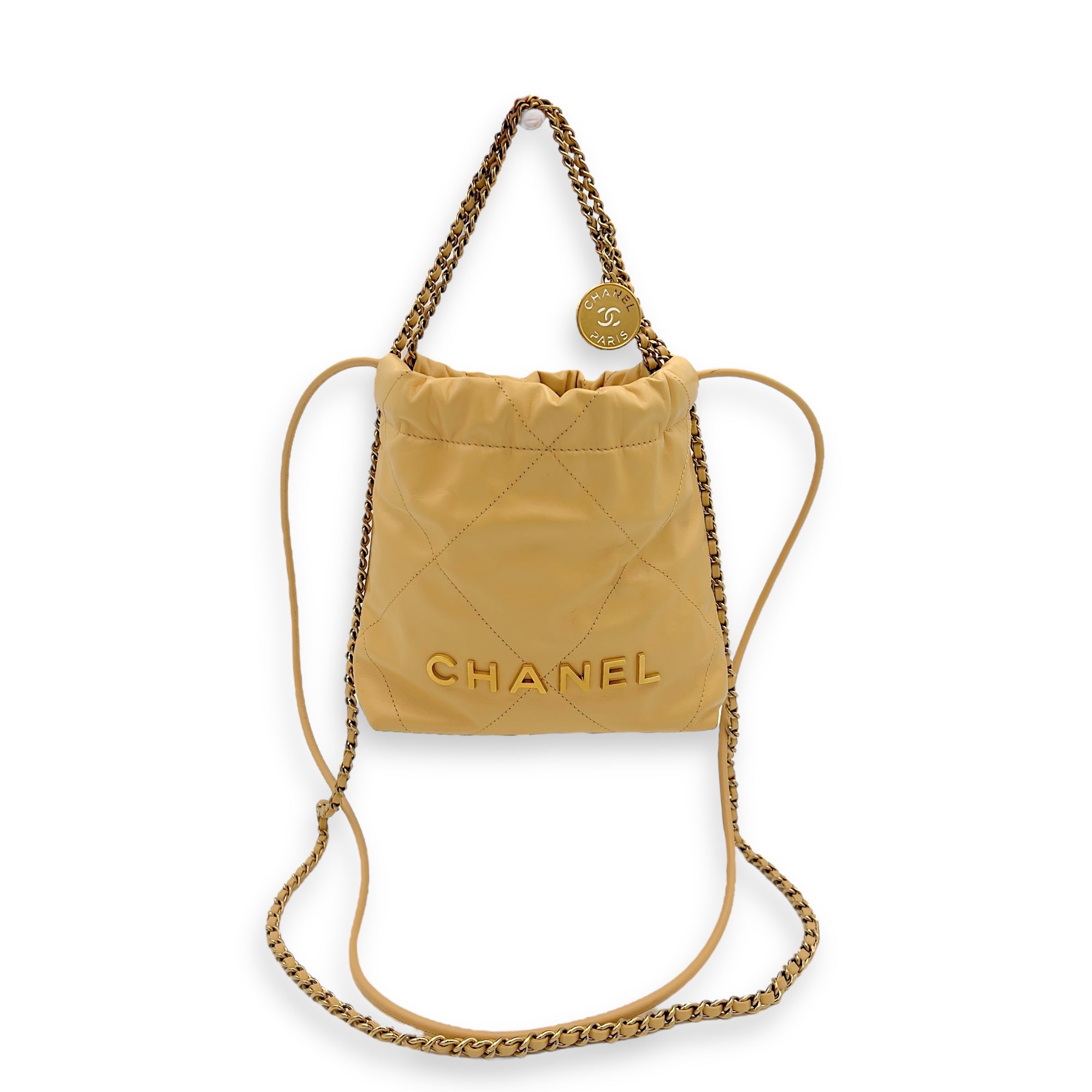 22 Tote Shoulder Bag Mini Beige in Lambskin, Gold hardware - Image 6
