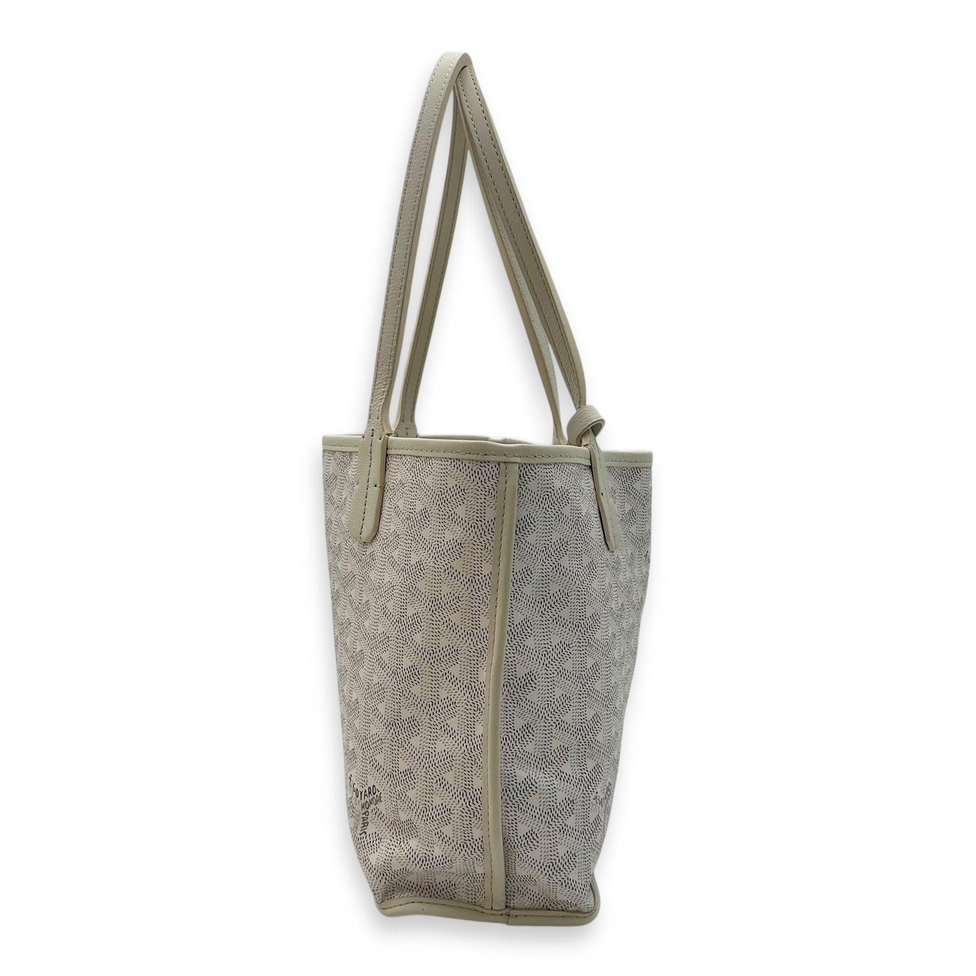 Anjou Tote Bag Mini White in Coated Canvas, Silver hardware - Image 4