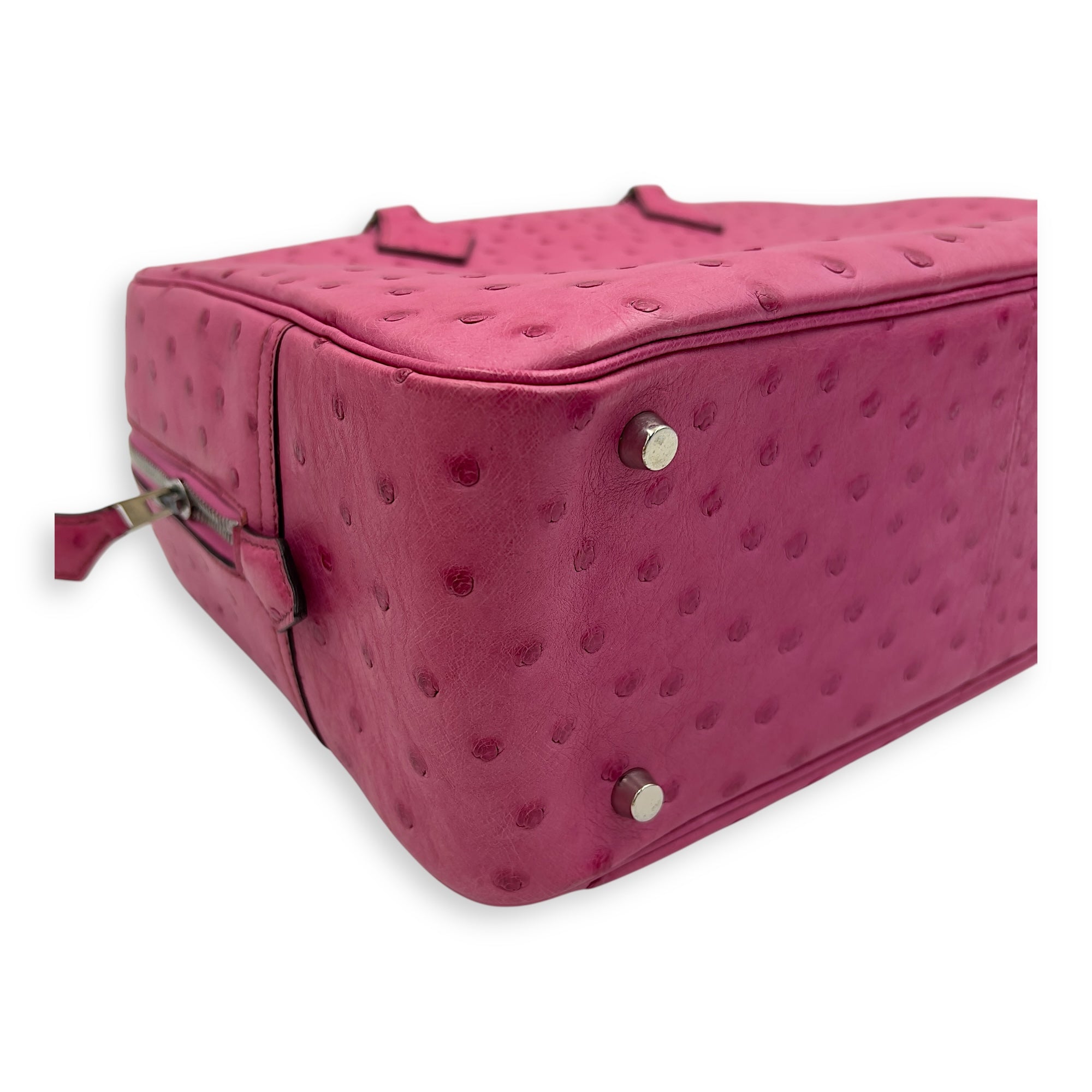 Plume 32 Fuchsia Top Handle Bag in Ostrich, Gold hardware - Image 10