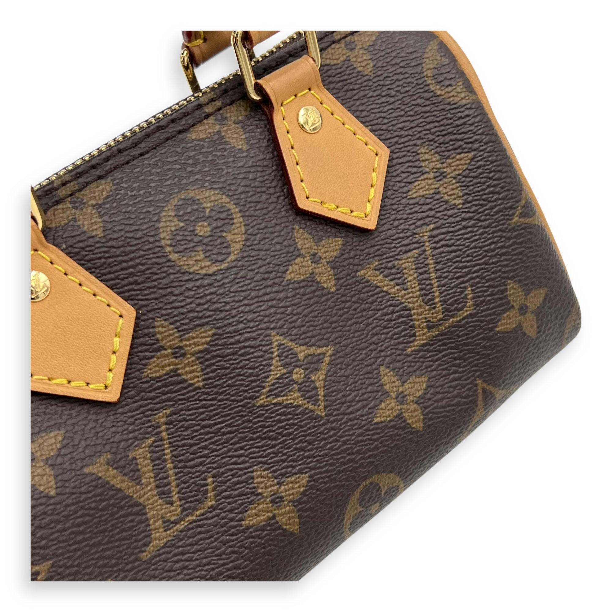 Speedy Top Handle Bag Nano Brown in Monogram Coated Canvas, Gold hardware - Image 9