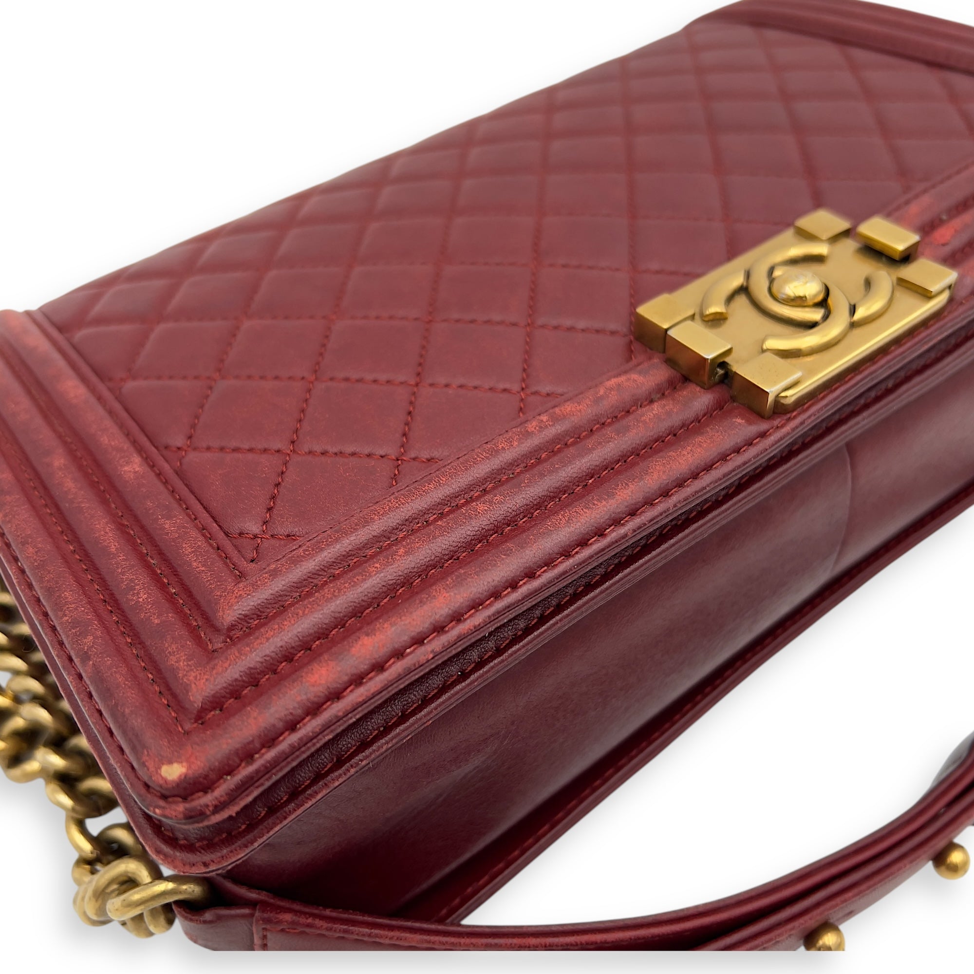 Boy Shoulder Bag Medium Red in Calfskin, Gold hardware - Image 9