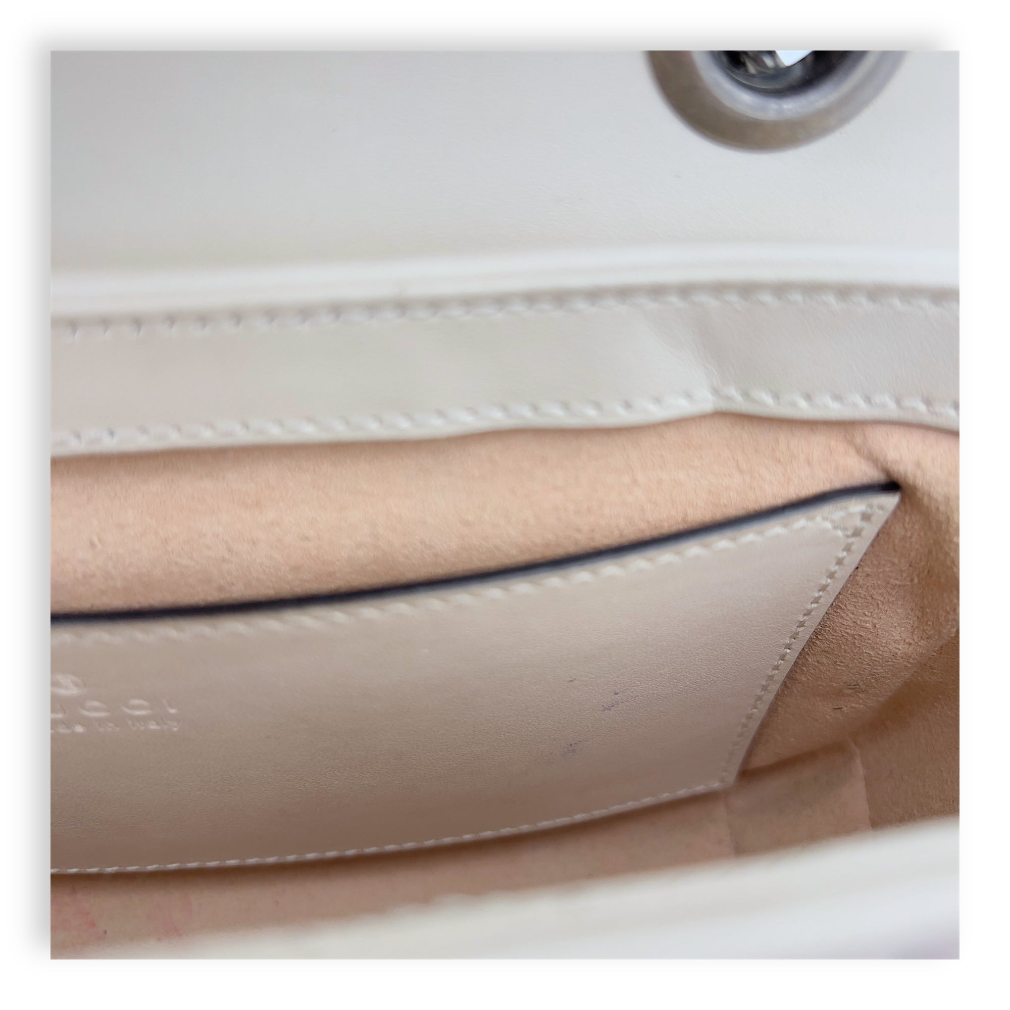 GG Marmont Mini White Shoulder Bag in Calfskin, Silver hardware - Image 7