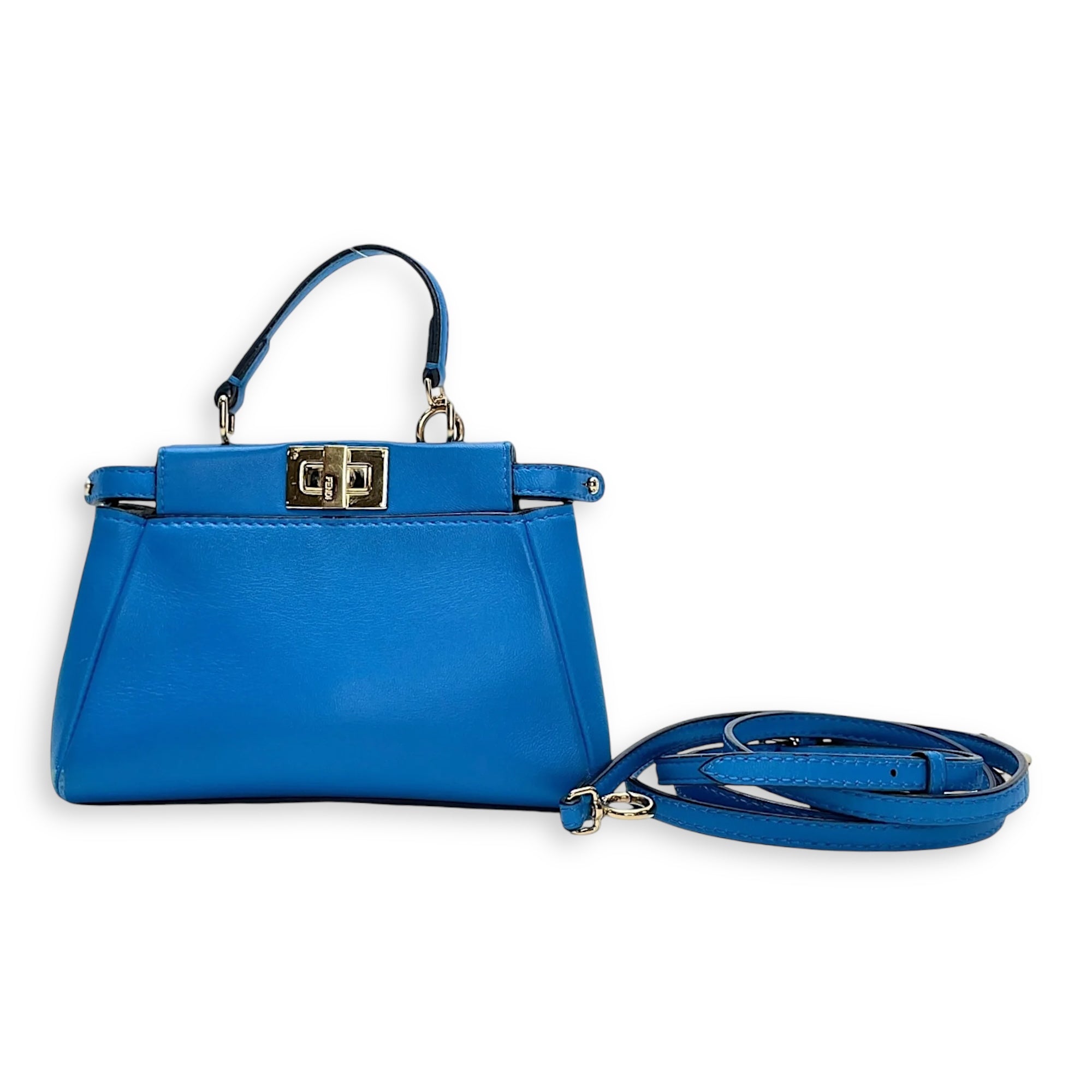 Peekaboo Top Handle Bag Micro Blue in Calfskin , Gold Hardware - Image 12