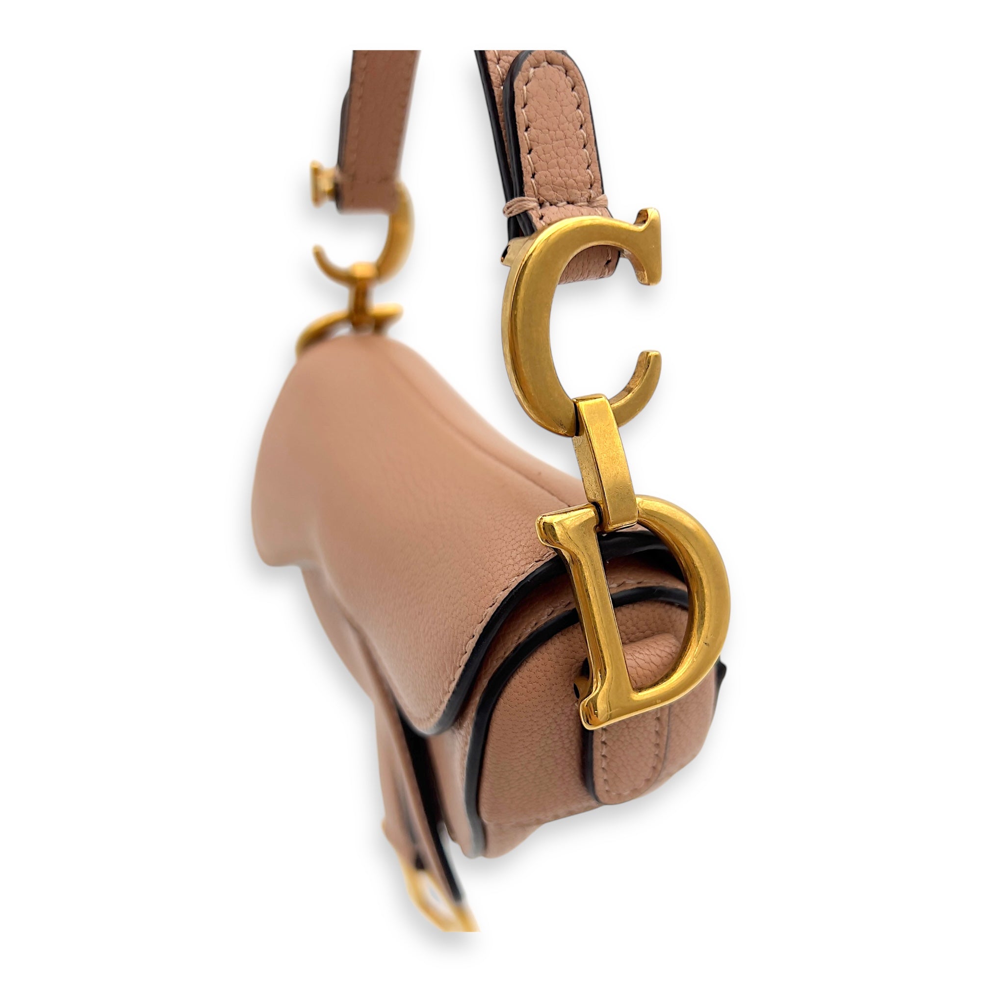Saddle Top Handle Bag Micro Beige in Calfskin, Gold hardware - Image 10