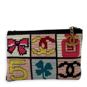 Patchwork Clutch Multi-colour in Knit, Gold hardware