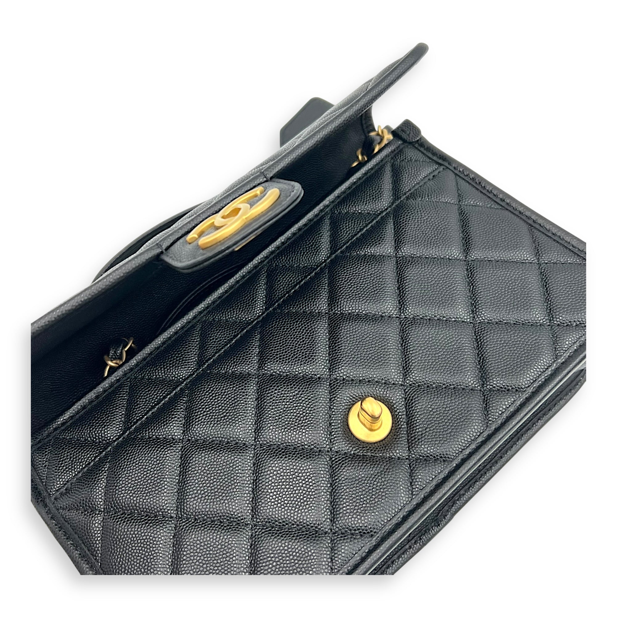 CC Quilted Top Handle Bag Black in Calfskin, Gold hardware - Image 10