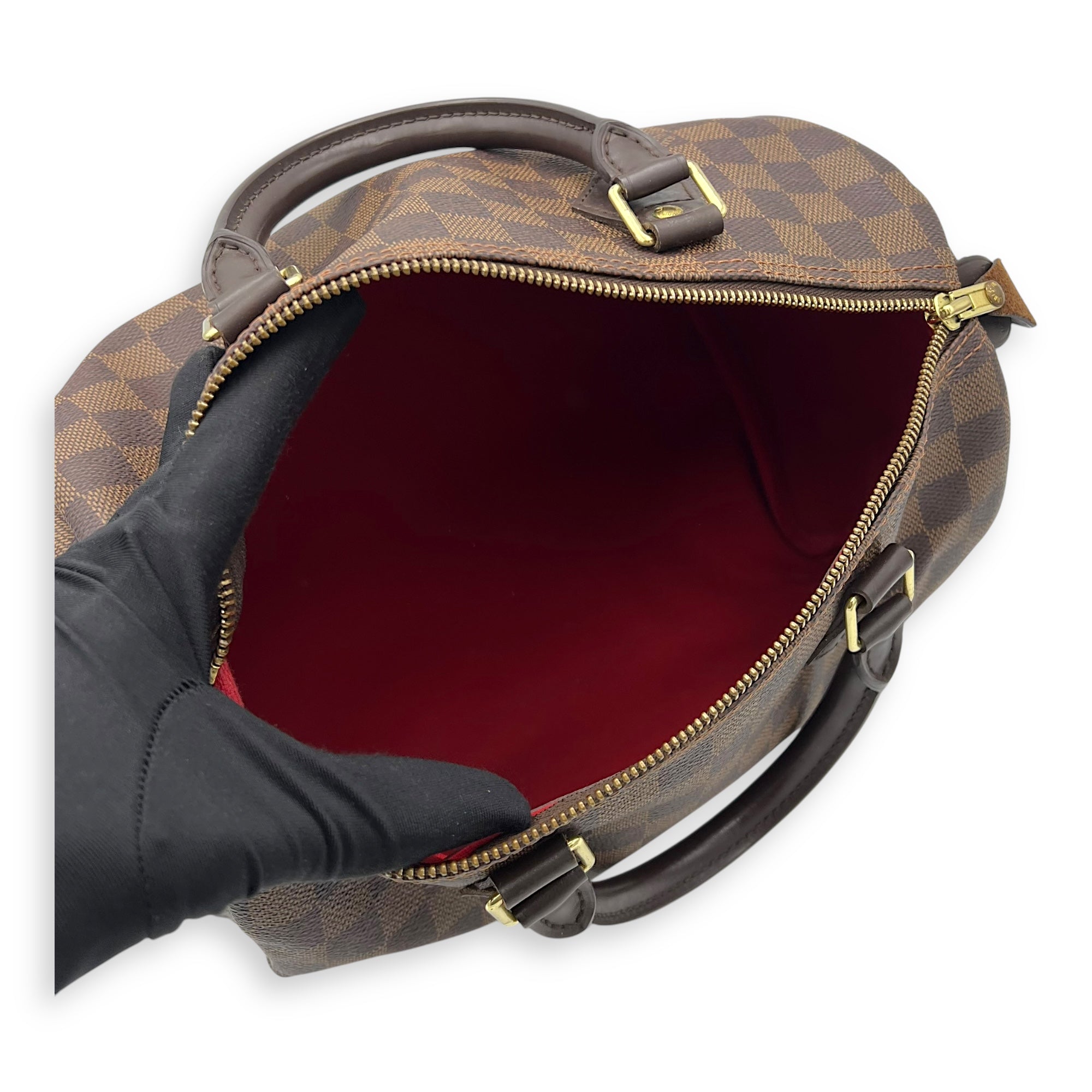 Speedy 30 Damier Ebene Top Handle Bag in Coated Canvas, Gold hardware - Image 11