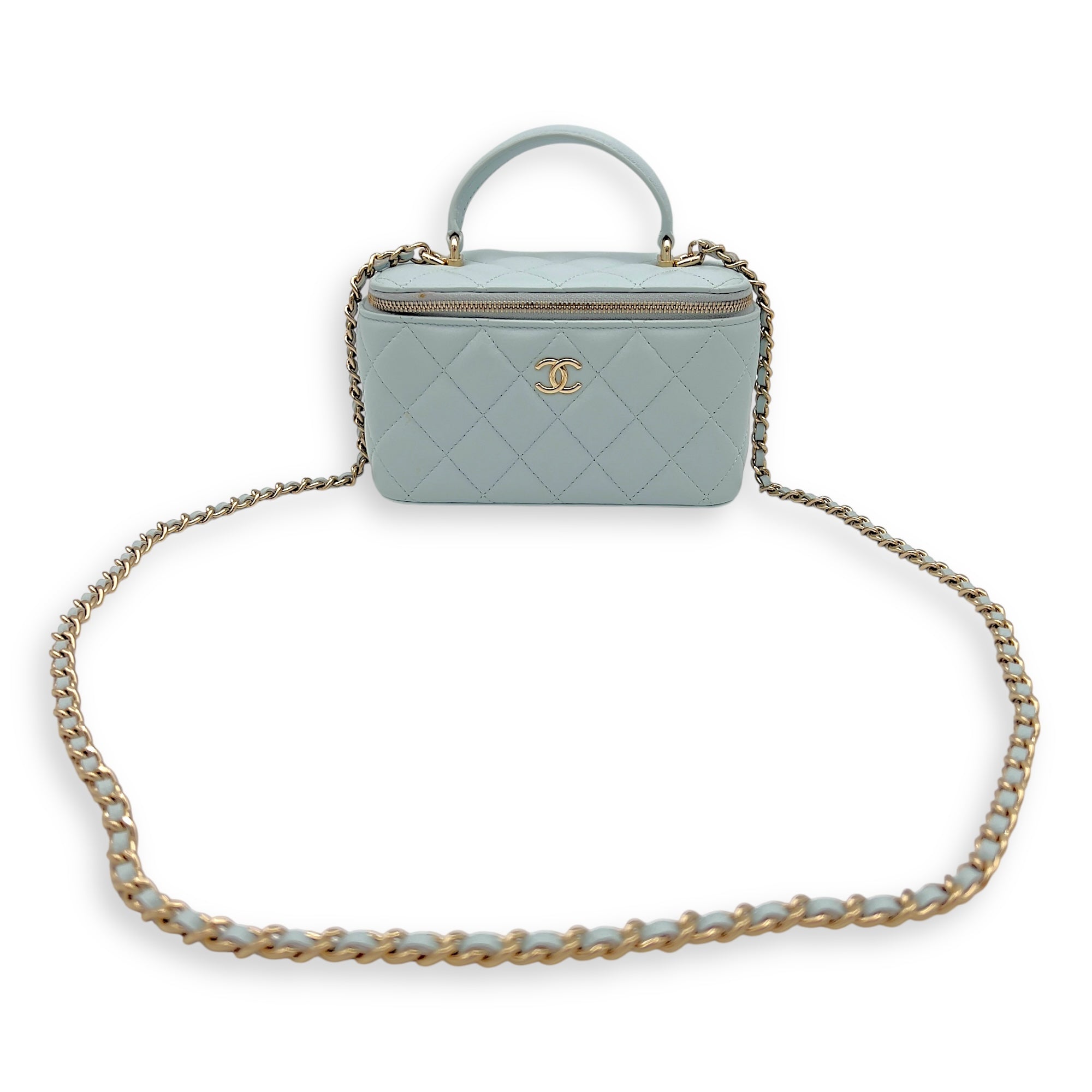 Vanity Crossbody Bag Blue in Lambskin, Gold hardware - Image 9