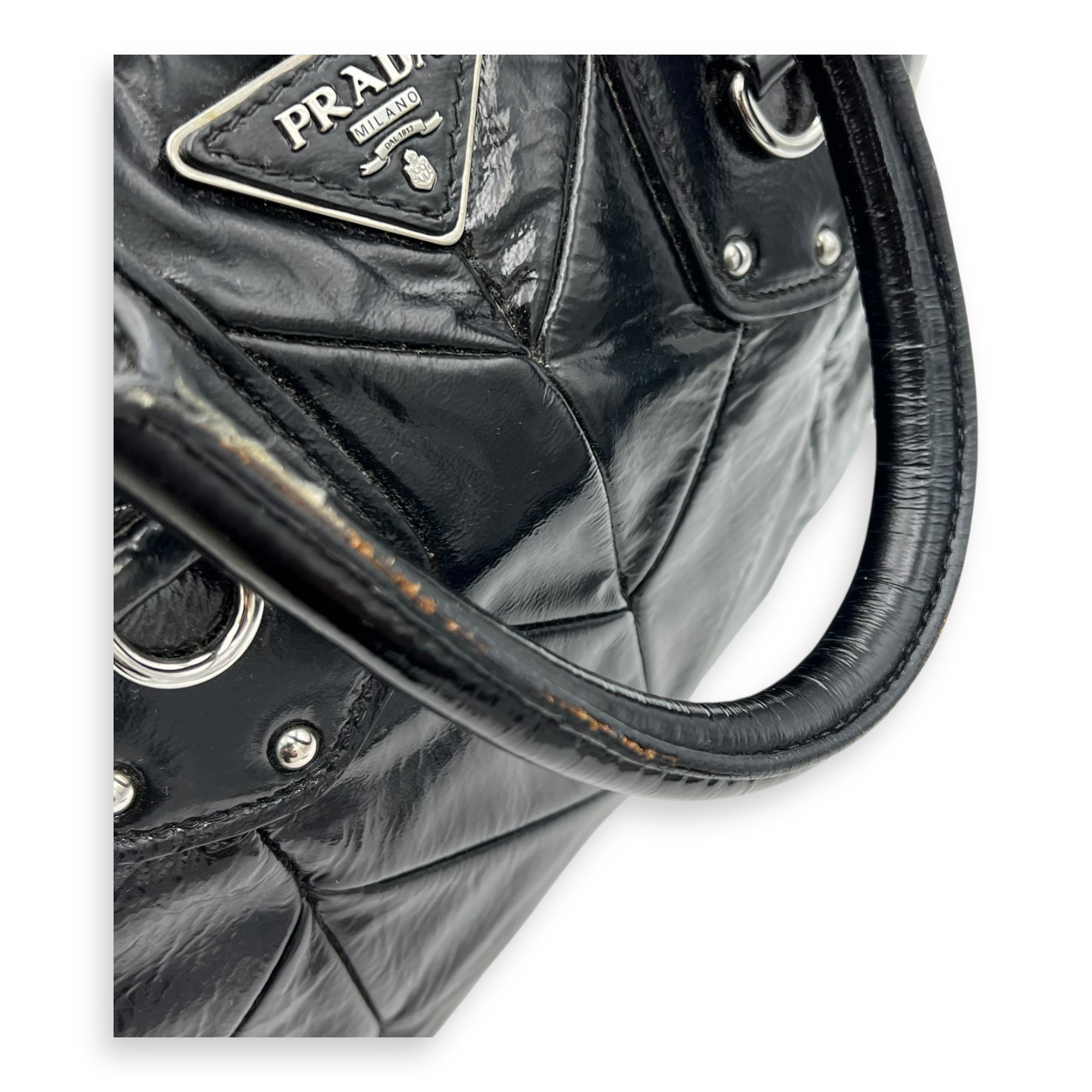 Quilted Top Handle Bag Black in Glazed Calfskin, Silver hardware - Image 11