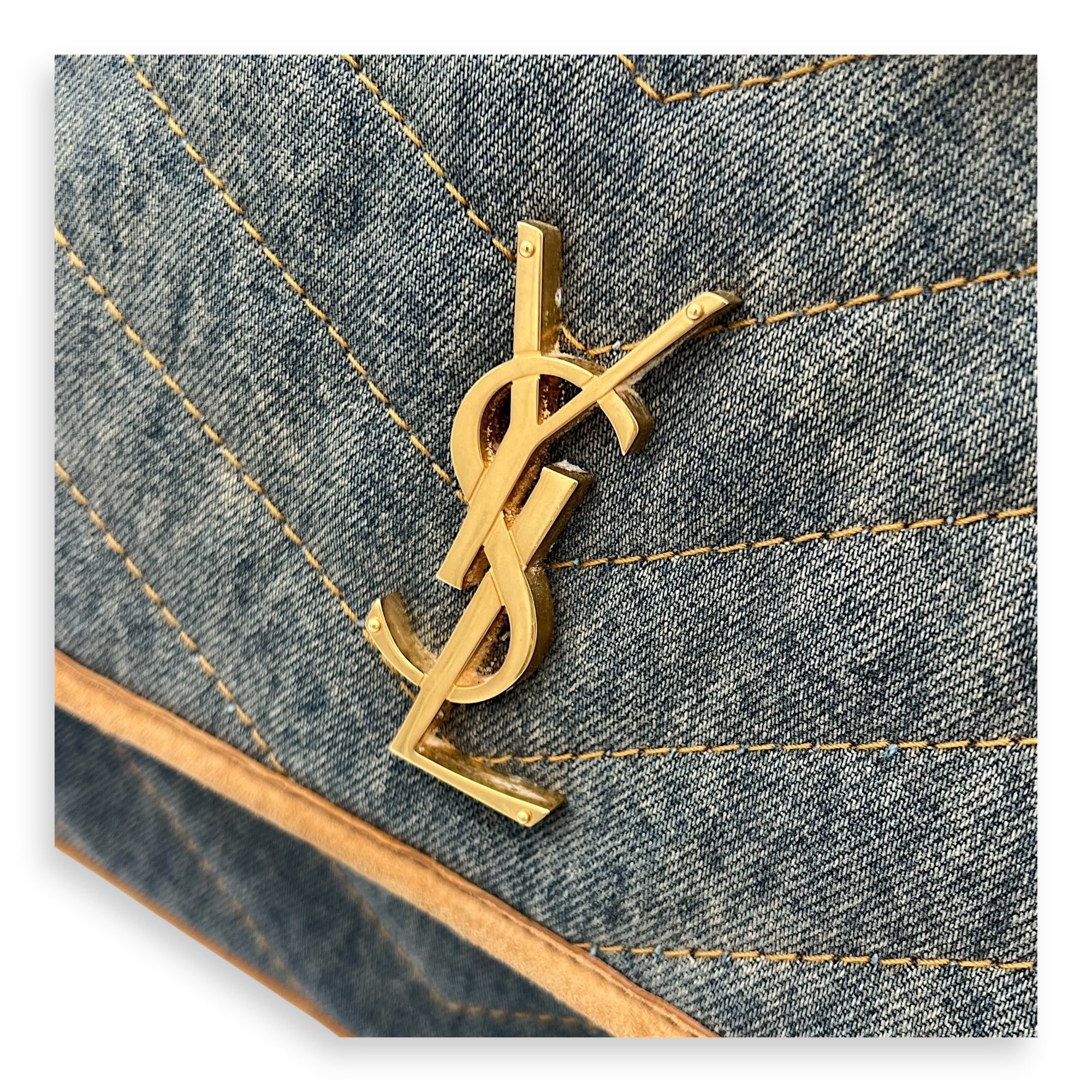 Niki Shoulder Bag Medium Blue in Denim, Gold hardware - Image 10