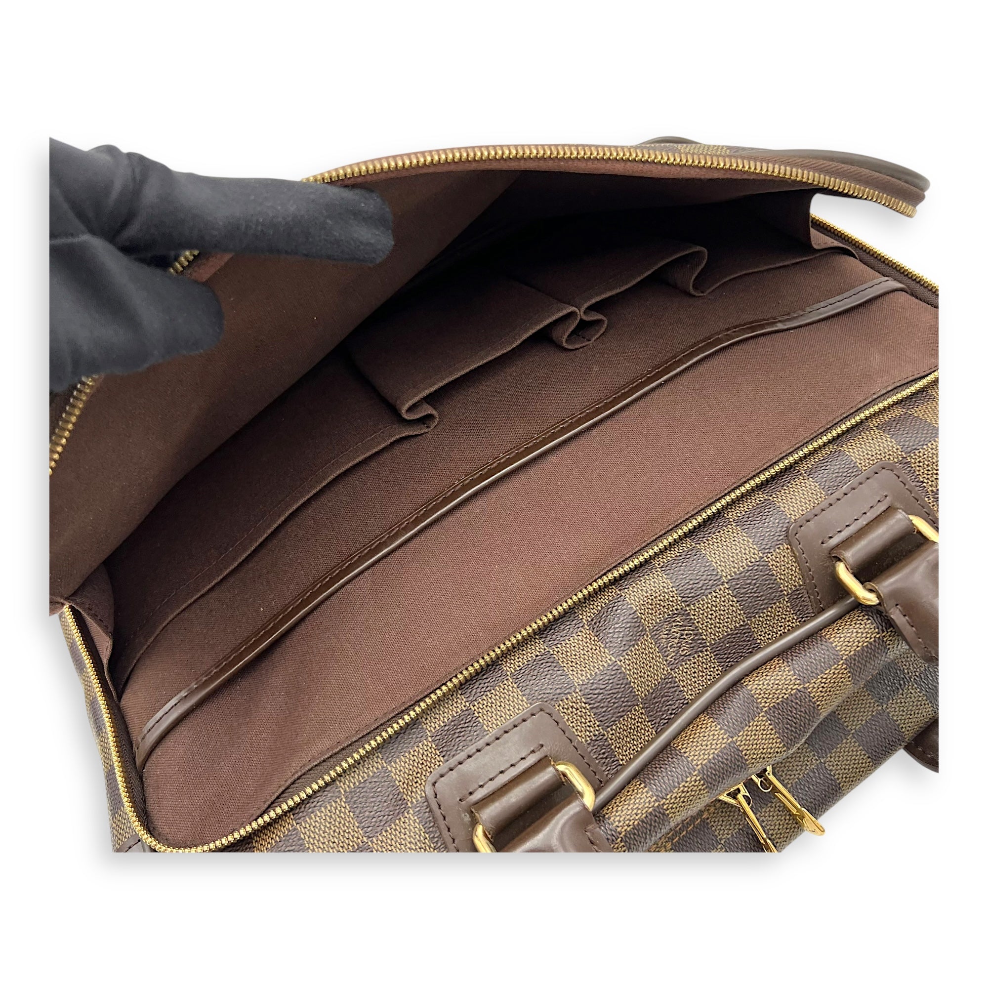 ICare Damier Ebene Top Handle Bag in Coated Canvas, Gold hardware - Image 12