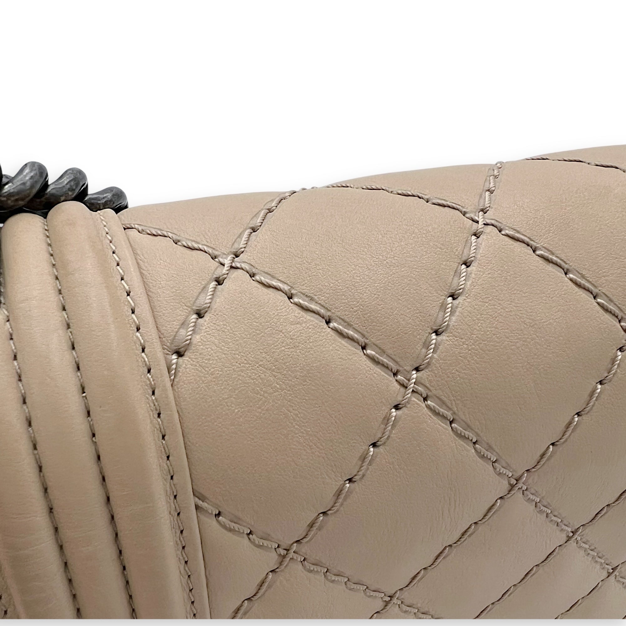 Boy Medium Beige Shoulder Bag in Calfskin, Gunmetal hardware - Image 12