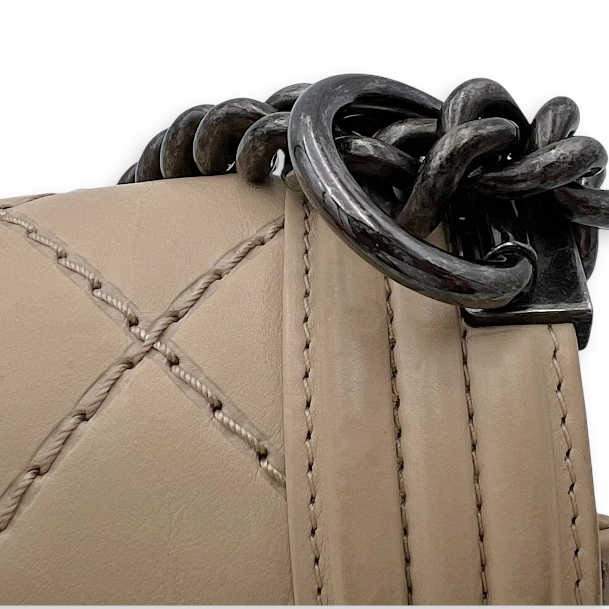 Boy Medium Beige Shoulder Bag in Calfskin, Gunmetal hardware - Image 13