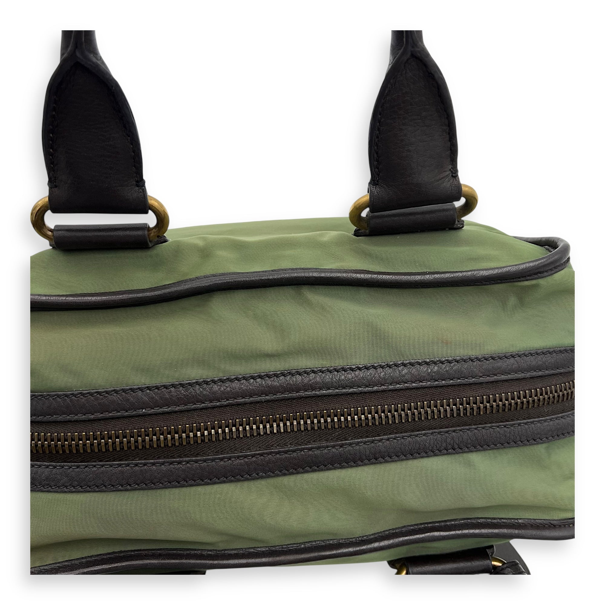 Logo Green Top Handle Bag in Jacquard Nylon, Gold hardware - Image 12