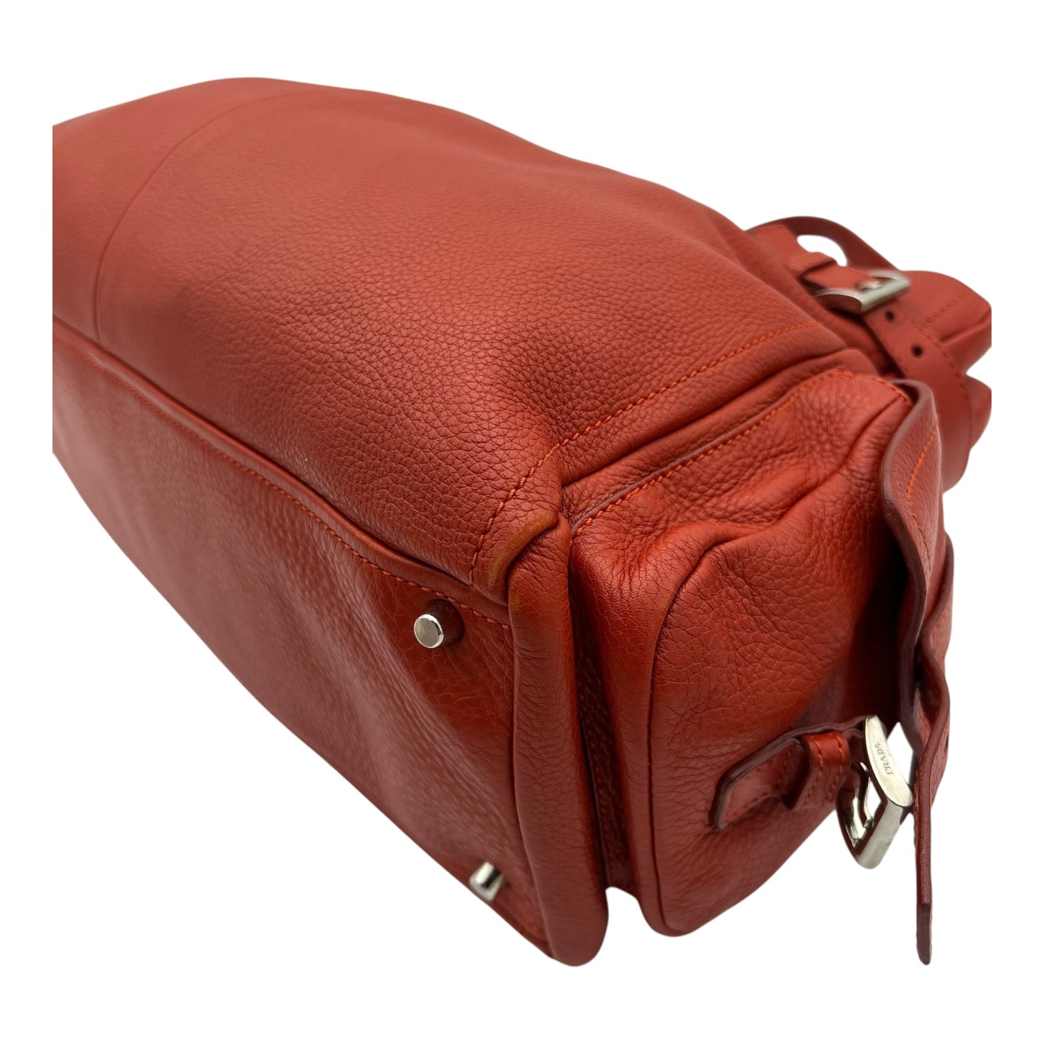 Vitello Daino Red Shoulder Bag in Calfskin, Silver hardware - Image 16