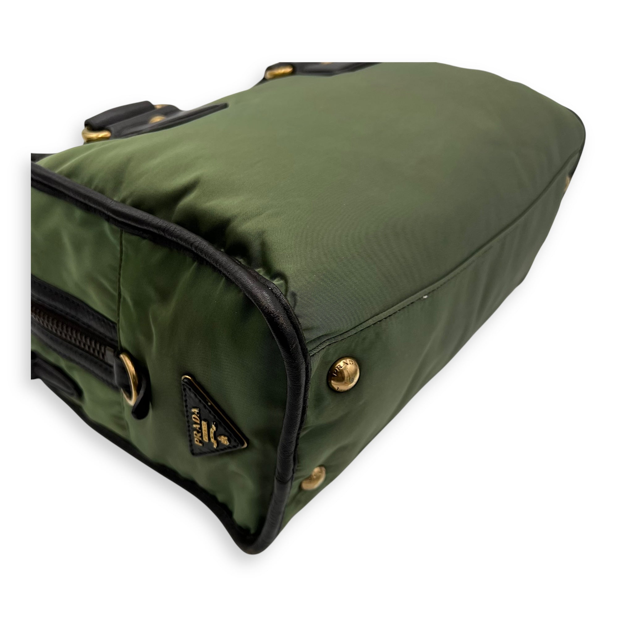 Logo Green Top Handle Bag in Jacquard Nylon, Gold hardware - Image 10