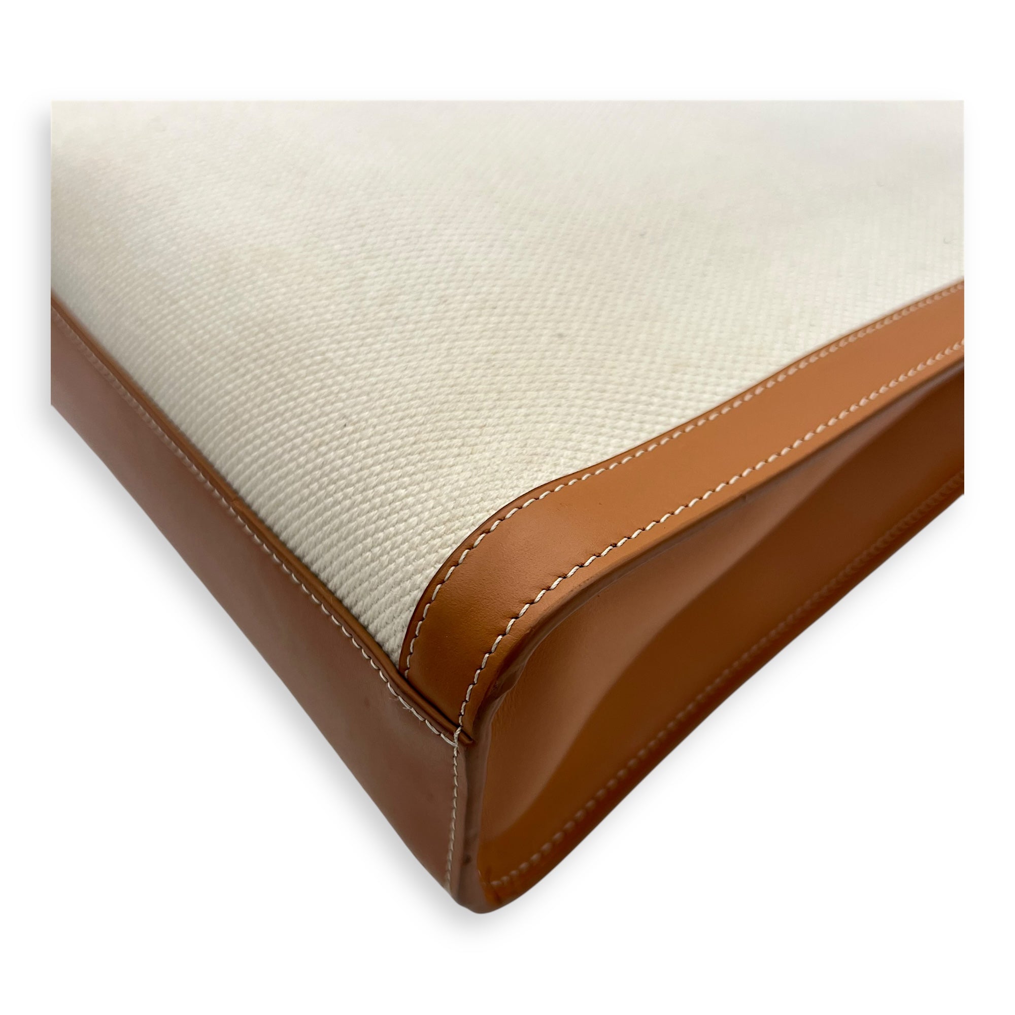 Cabas Top Handle Bag Brown in Canvas, Gold hardware - Image 13