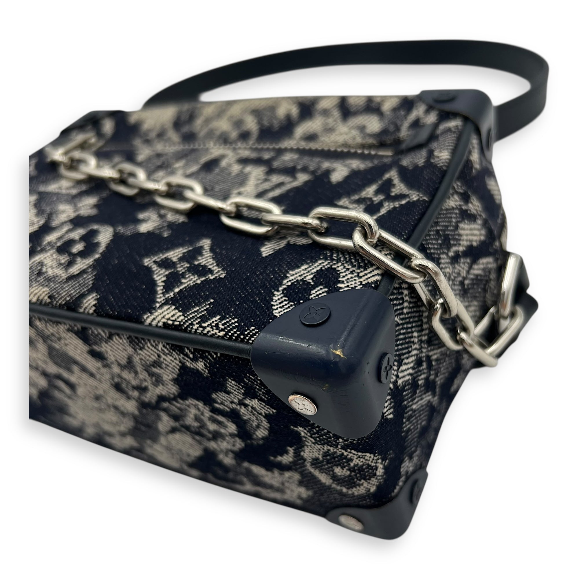 Soft Trunk Shoulder Bag Blue in Denim, Silver hardware - Image 29