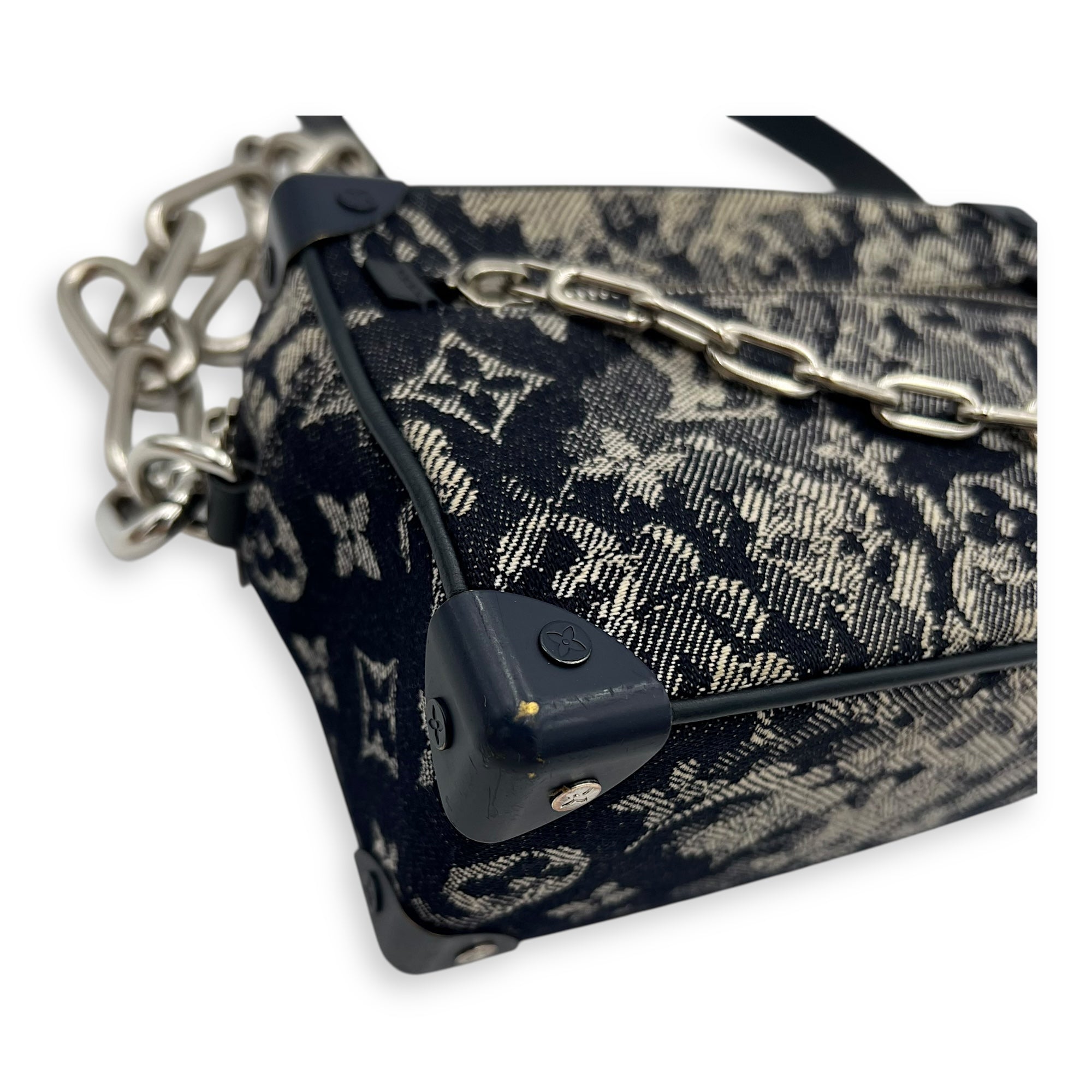 Soft Trunk Shoulder Bag Blue in Denim, Silver hardware - Image 18