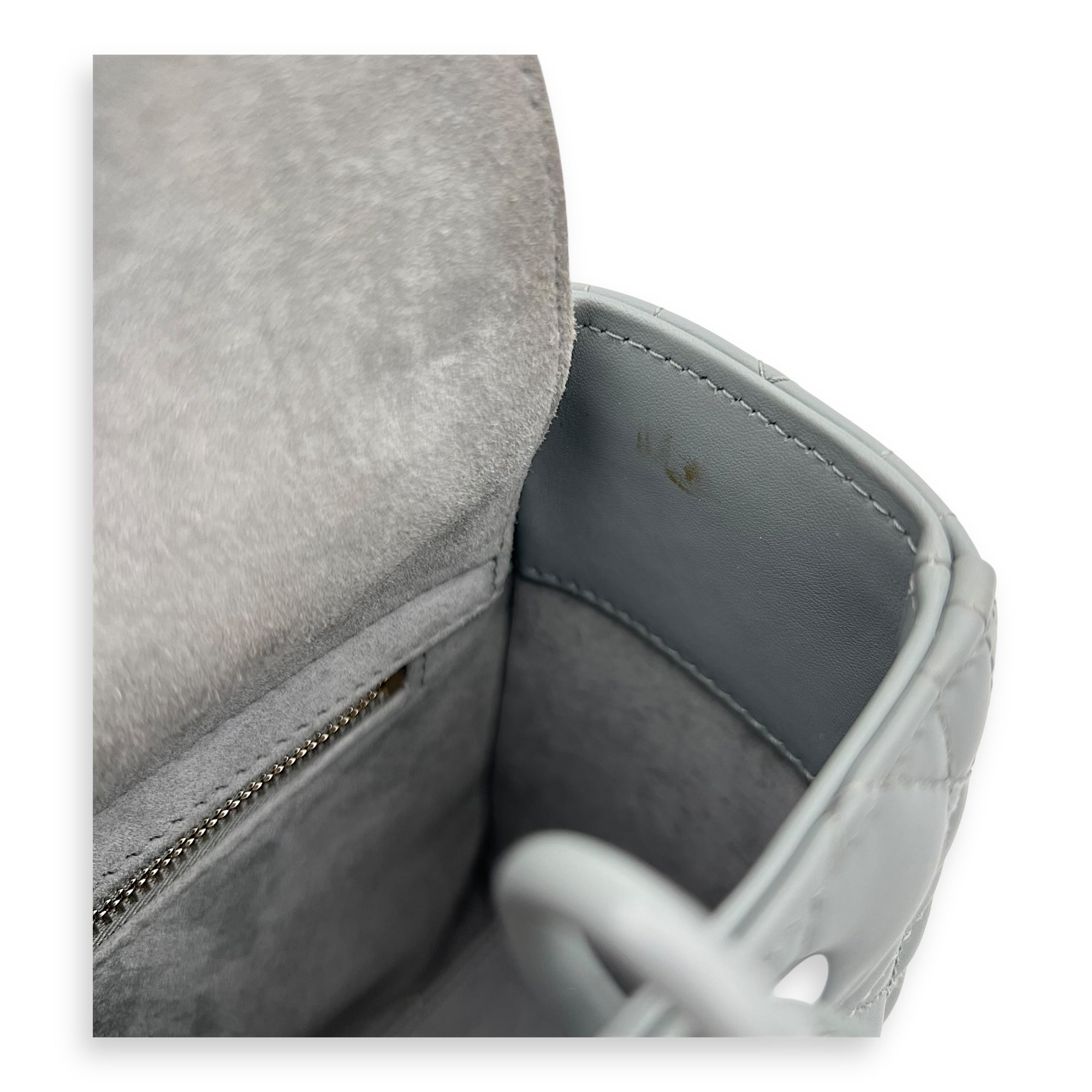 Lady Dior Medium Grey Top Handle Bag in Lambskin, Ultramatte hardware - Image 8