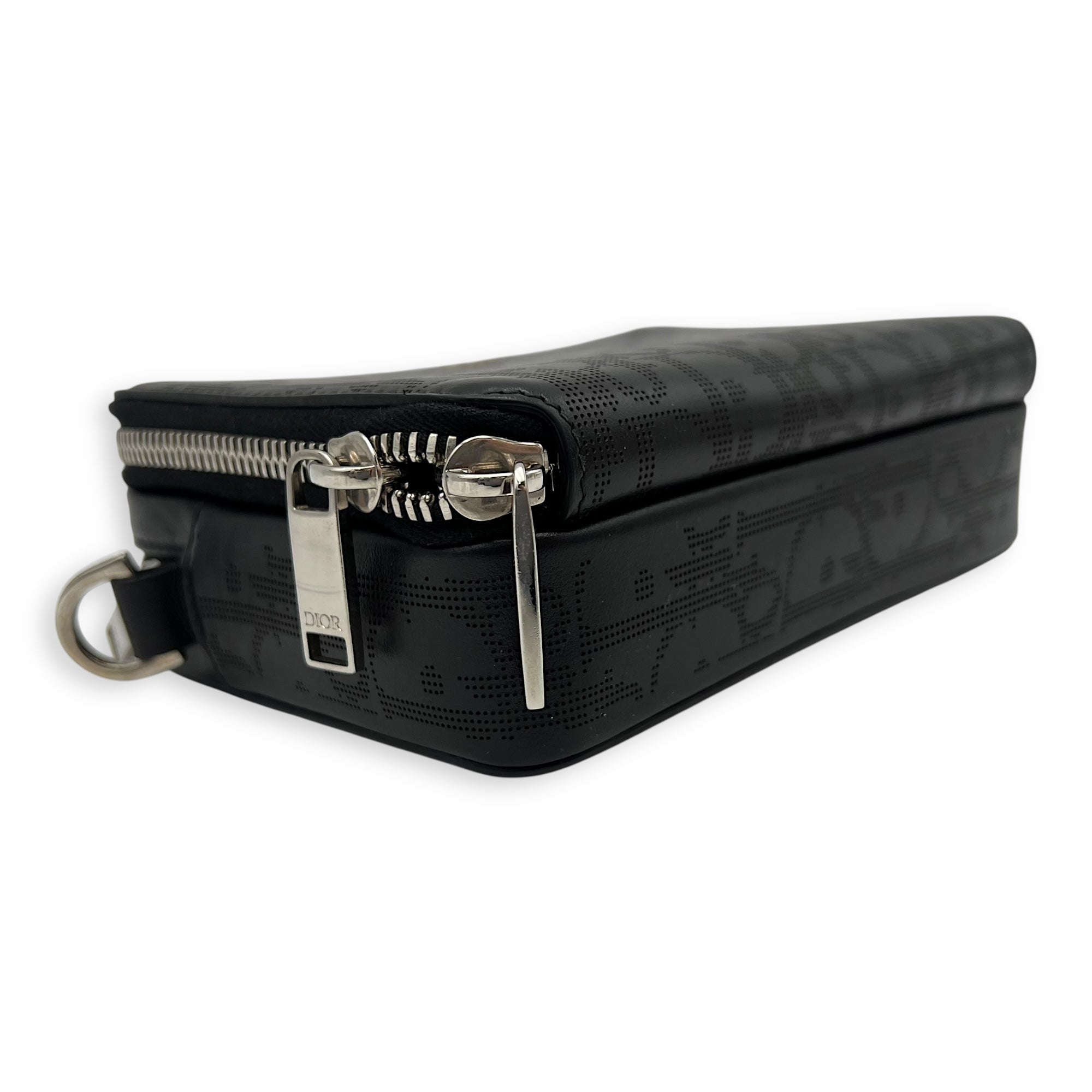 Double Zip Small Black Galaxy Leather Crossbody Bag in Calfskin, Silver hardware - Image 9