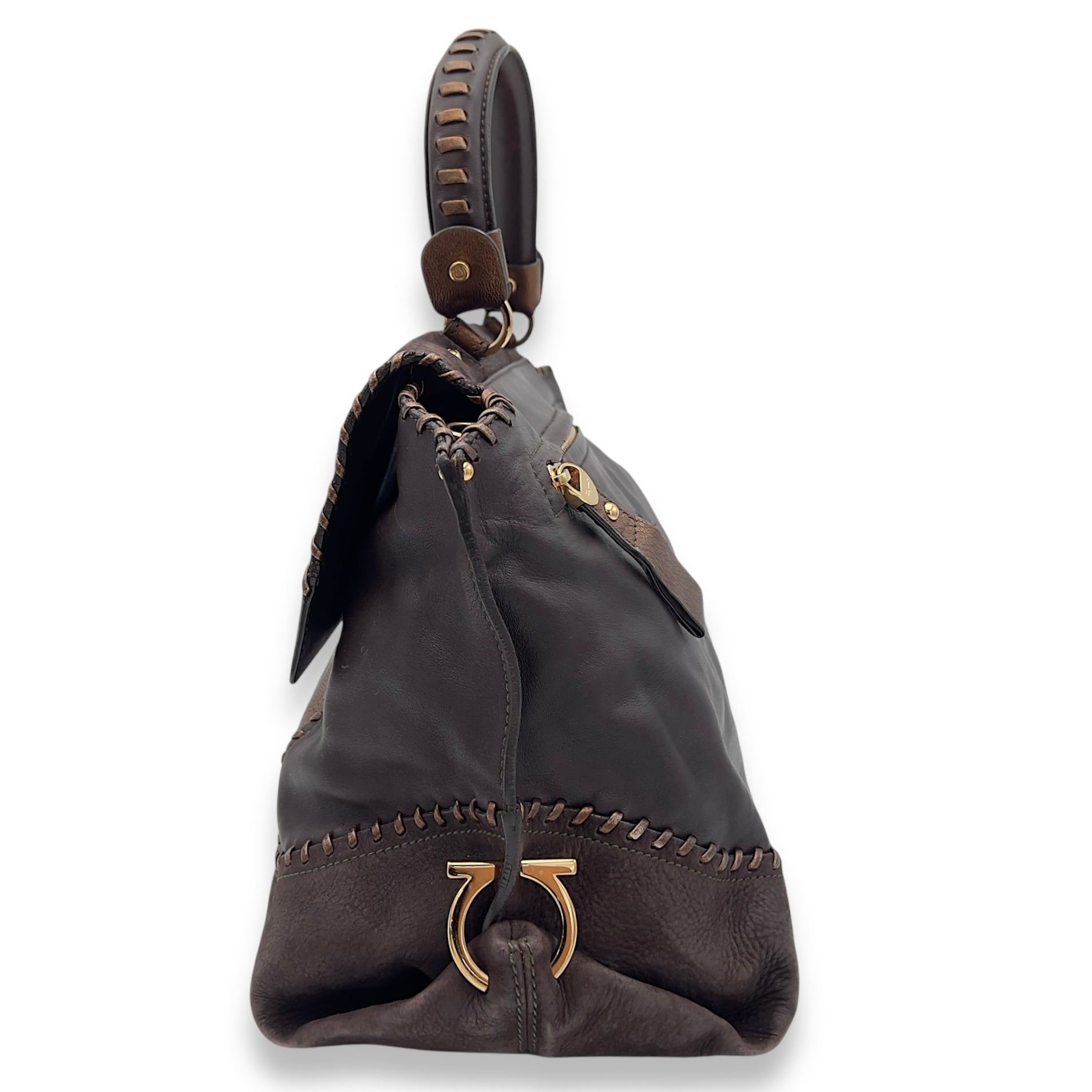 Tote Medium Brown Top Handle Bag in Calfskin, Gold hardware - Image 5