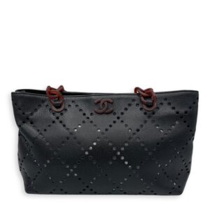 CC Perforated Black Tote Bag in Caviar Leather, Acrylic hardware